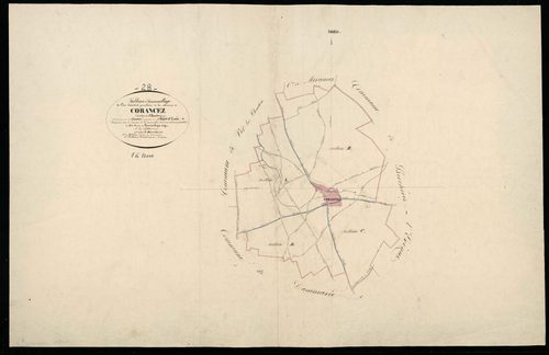 Tableau d'assemblage du plan cadastral parcellaire de la commune de Corancez, Canton de Chartres, Arrondissement de Chartres / Terminé sur le terrain en novembre 1825 (...) par Monsieur Berthaux-Durand, Ingénieur.