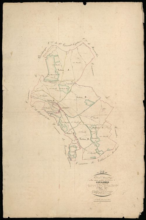 Tableau d'assemblage du plan cadastral parcellaire de la commune de Coulombs, Canton de Nogent-le-Roi, Arrondissement de Dreux / Terminé sur le terrain en 1834 (...) par Monsieur Adam, Géomètre de 1ère classe.