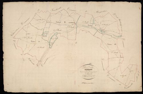 Tableau d'assemblage du plan cadastral parcellaire de la commune de Courbehaye, Canton d'Orgères, Arrondissement de Châteaudun / Terminé sur le terrain en 1836 (...) par Monsieur Billard, Géomètre de 1ère classe.