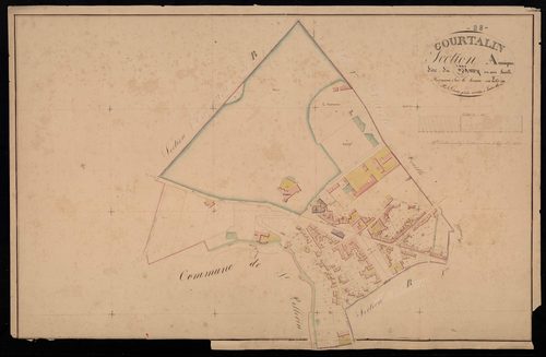 Section A, le Bourg, en une feuille / Terminée sur le terrain par Monsieur Lelouatre, Géomètre de 1ère classe ; Monsieur Letellier, Géomètre secondaire.