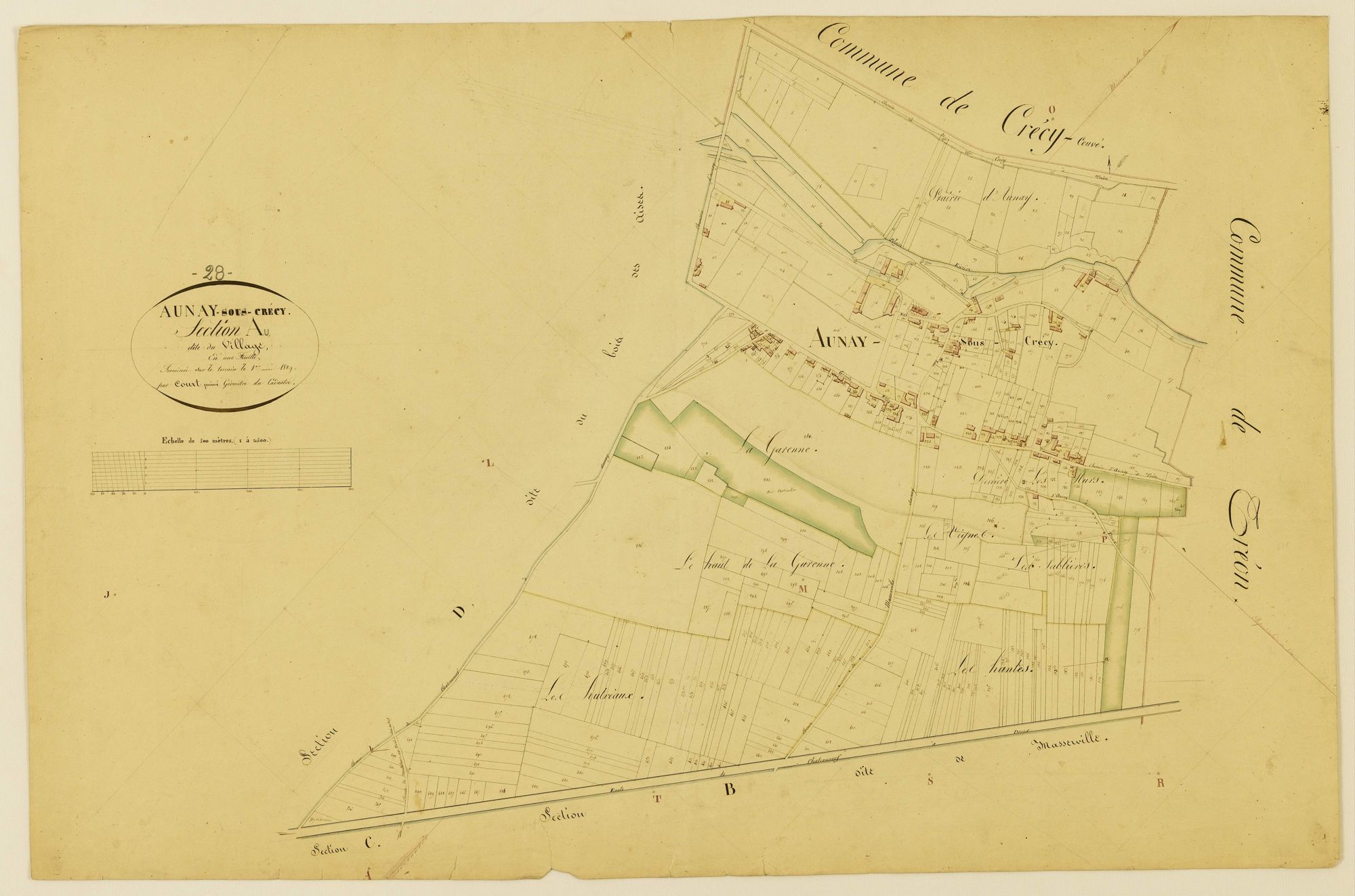 Section A, le Village, en une feuille / Terminée sur le terrain par Monsieur Court, primé Géomètre du cadastre.