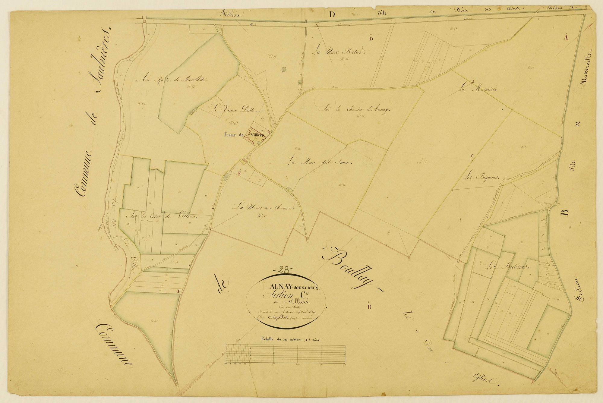 Section C, Villiers, en une feuille / Terminée sur le terrain par Monsieur Guillot, Géomètre secondaire.
