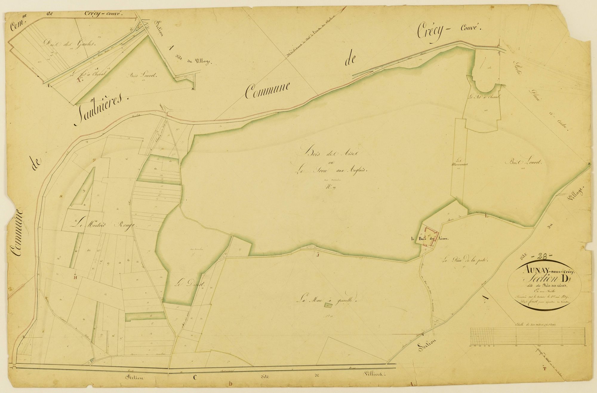 Section D, le Bois des Aises, en une feuille / Terminée sur le terrain par Monsieur Court, primé Géomètre du cadastre.