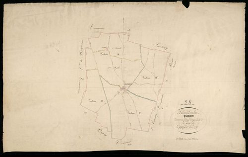 Tableau d'assemblage du plan cadastral parcellaire de la commune de Dambron, Canton d'Orgères, Arrondissement de Châteaudun / Terminé sur le terrain en 1836 (...) par Monsieur Godinet, Géomètre de 1ère classe.