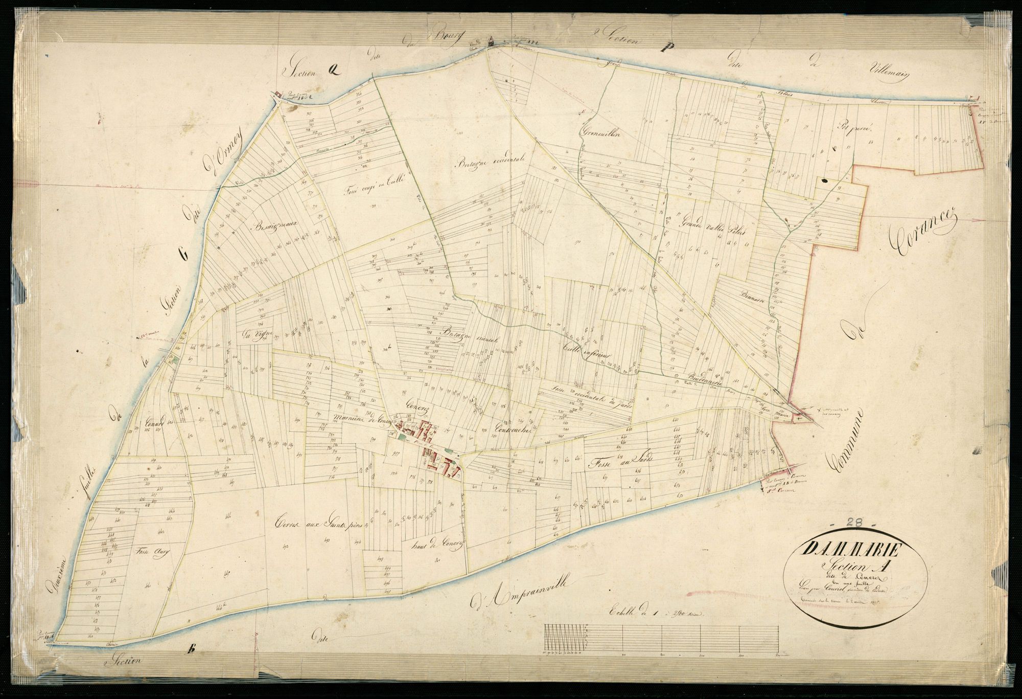 Section A, Concrez, en une feuille / Terminée sur le terrain par Monsieur Couriol, Géomètre du cadastre.