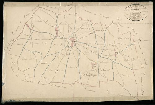 Tableau d'assemblage du plan cadastral parcellaire de la commune de Dammarie, Canton de Chartres-Sud, Arrondissement de Chartres / Terminé sur le terrain en 1825 (...) par Monsieur Breton, Géomètre arpenteur.