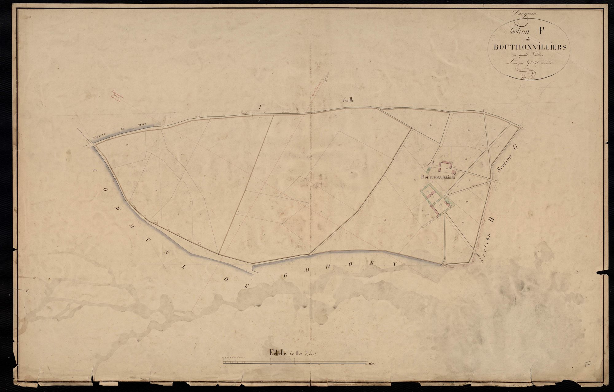 Section F, Bouthonvilliers, feuille 1 / Terminée sur le terrain par Monsieur Yvon, Géomètre.