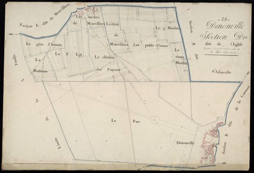 Section D, l'Eglise, feuille 1 / Terminée par Monsieur Lefevre, Géomètre secondaire.