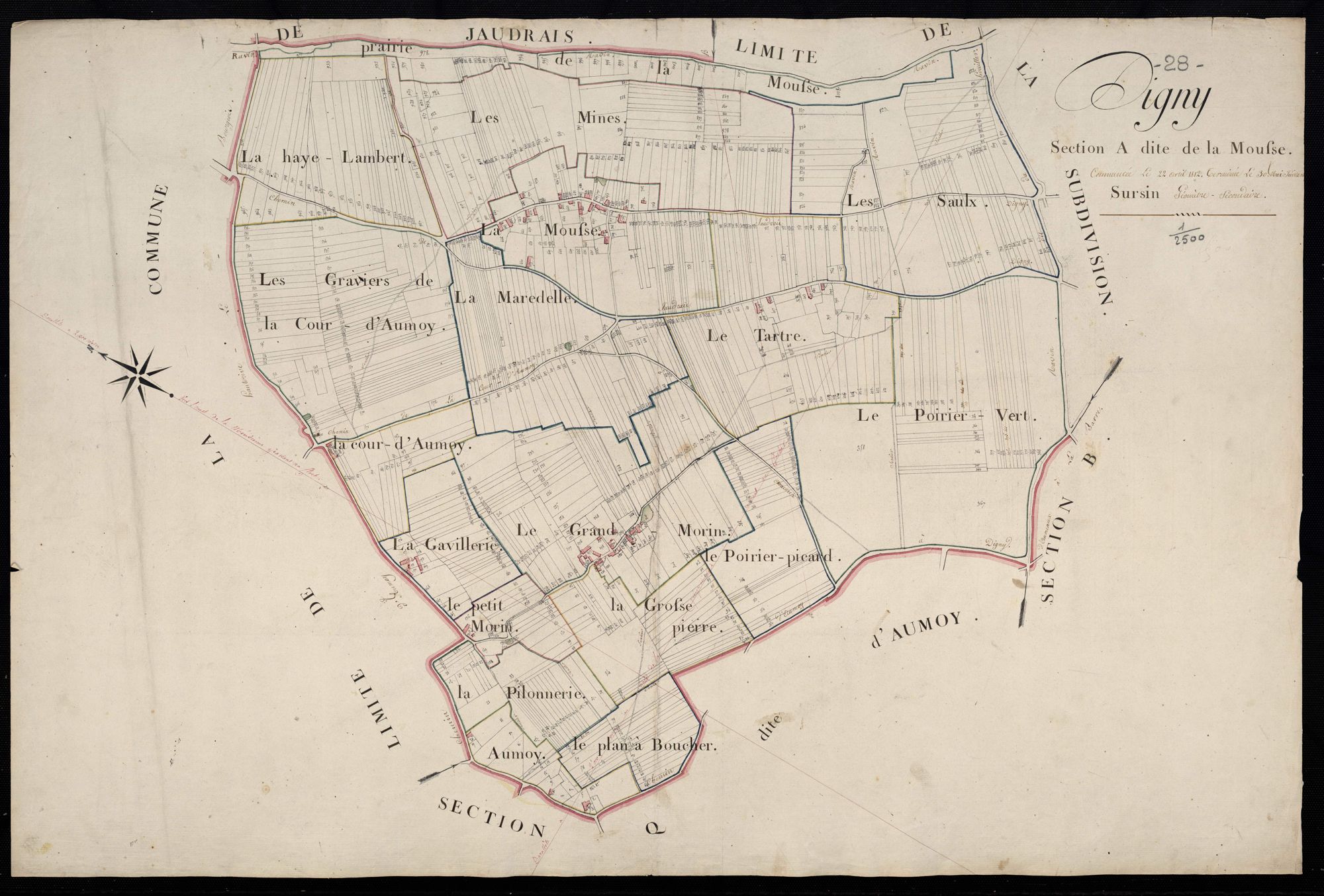 Section A, la Mousse / Terminée par Monsieur Sursin, Géomètre secondaire.