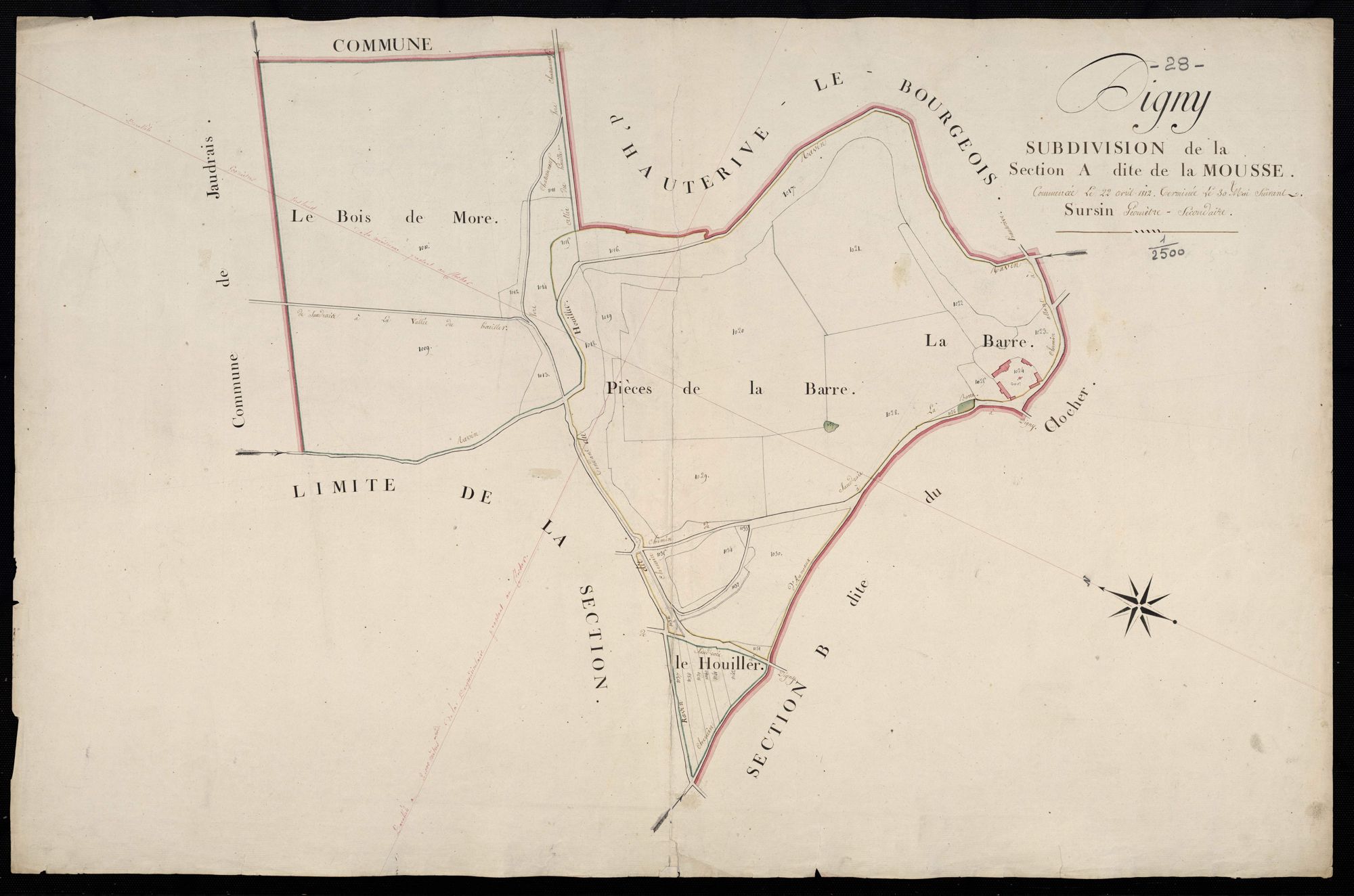 Subdivision de la section A, la Mousse / Terminée par Monsieur Sursin, Géomètre secondaire.