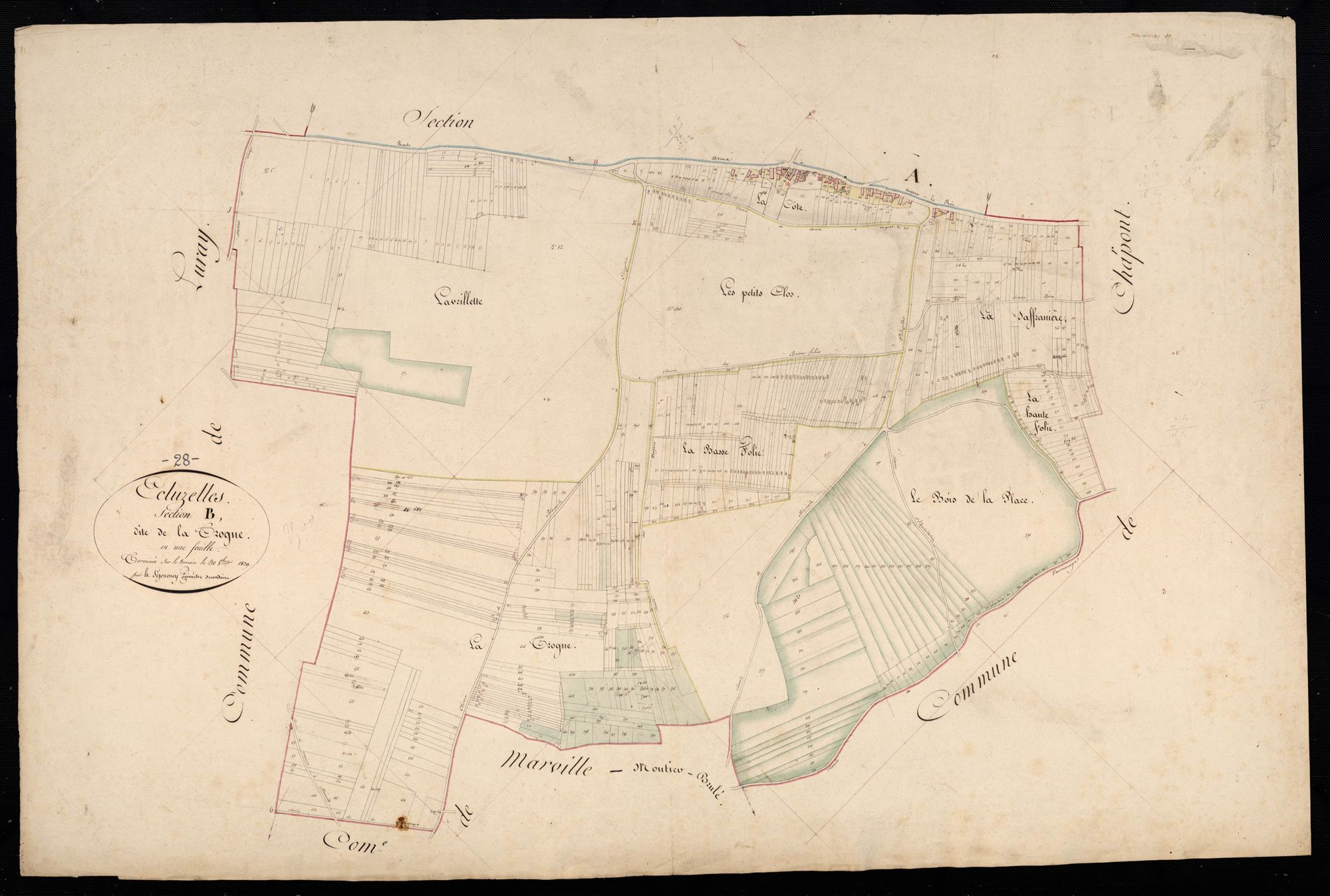 Section B, la Trogne, en une feuille / Terminée par Monsieur Séjourney, Géomètre secondaire.