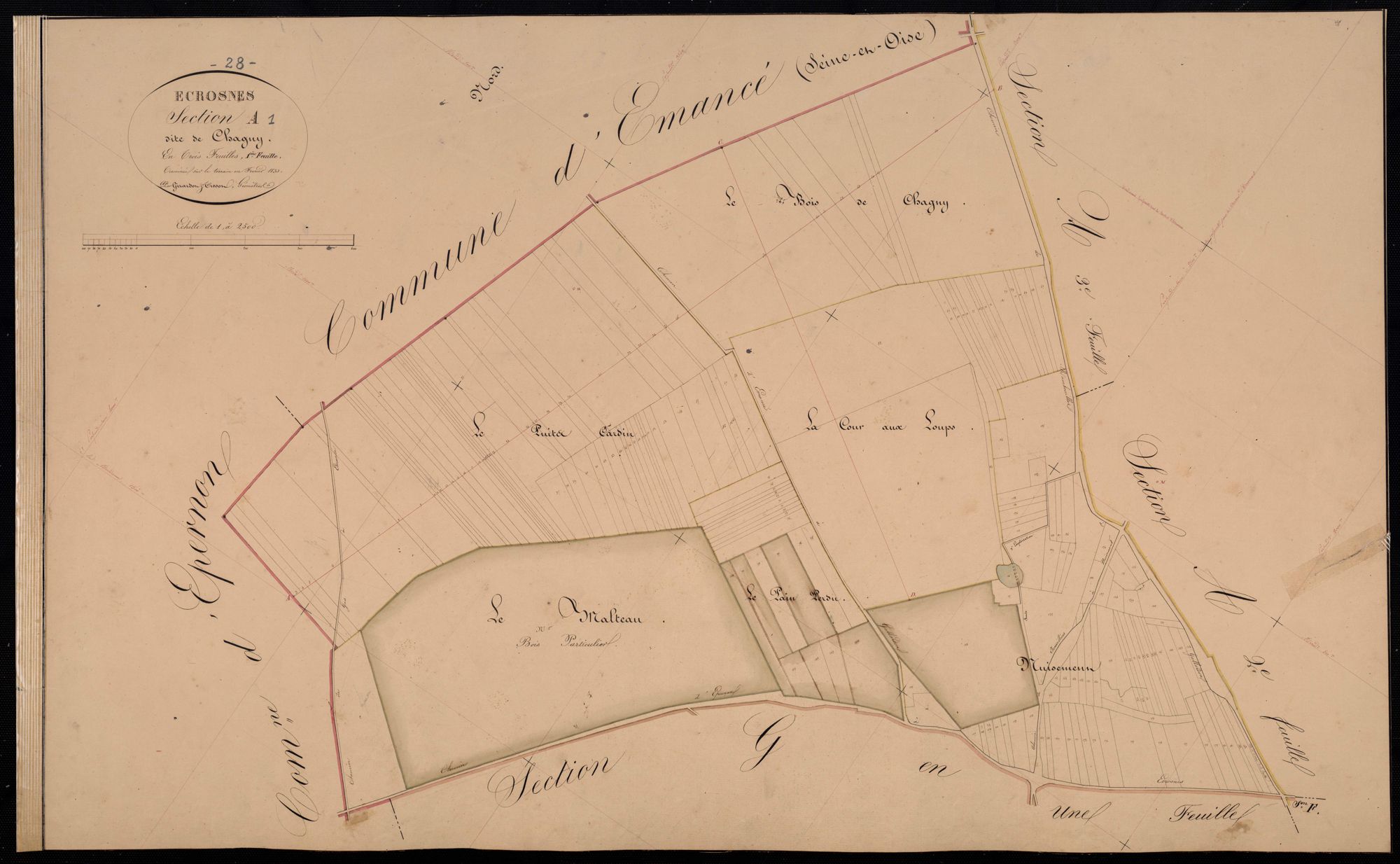 Section A, Chagny, feuille 1 / Terminée par Monsieur Tissot, Géomètre.