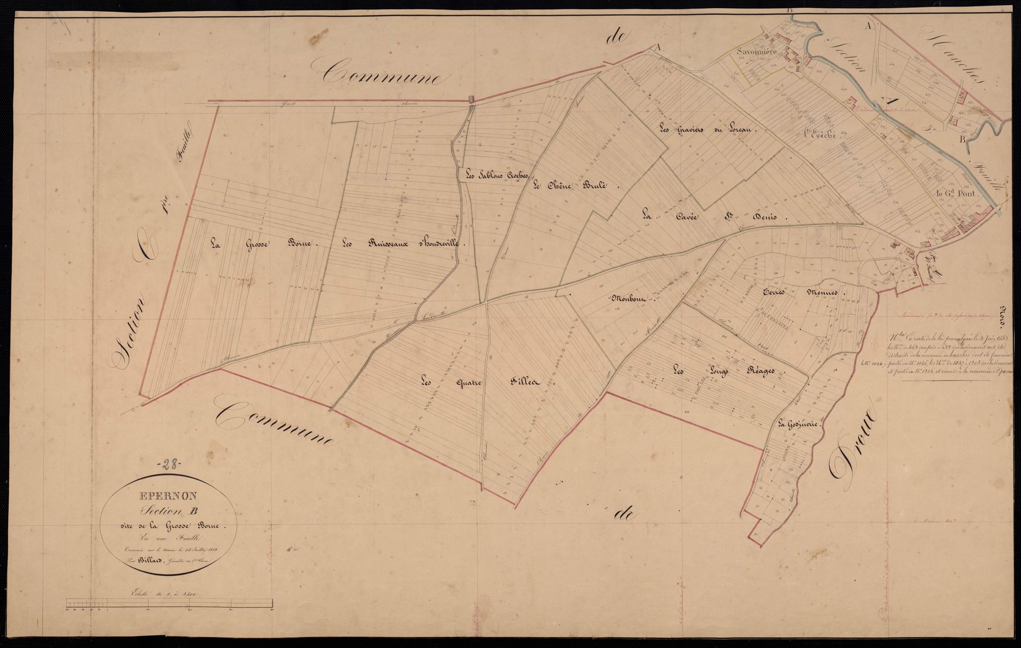 Section B, la Grosse Borne, en une feuille / Terminée sur le terrain par Monsieur Billard, Géomètre de 1ère classe.