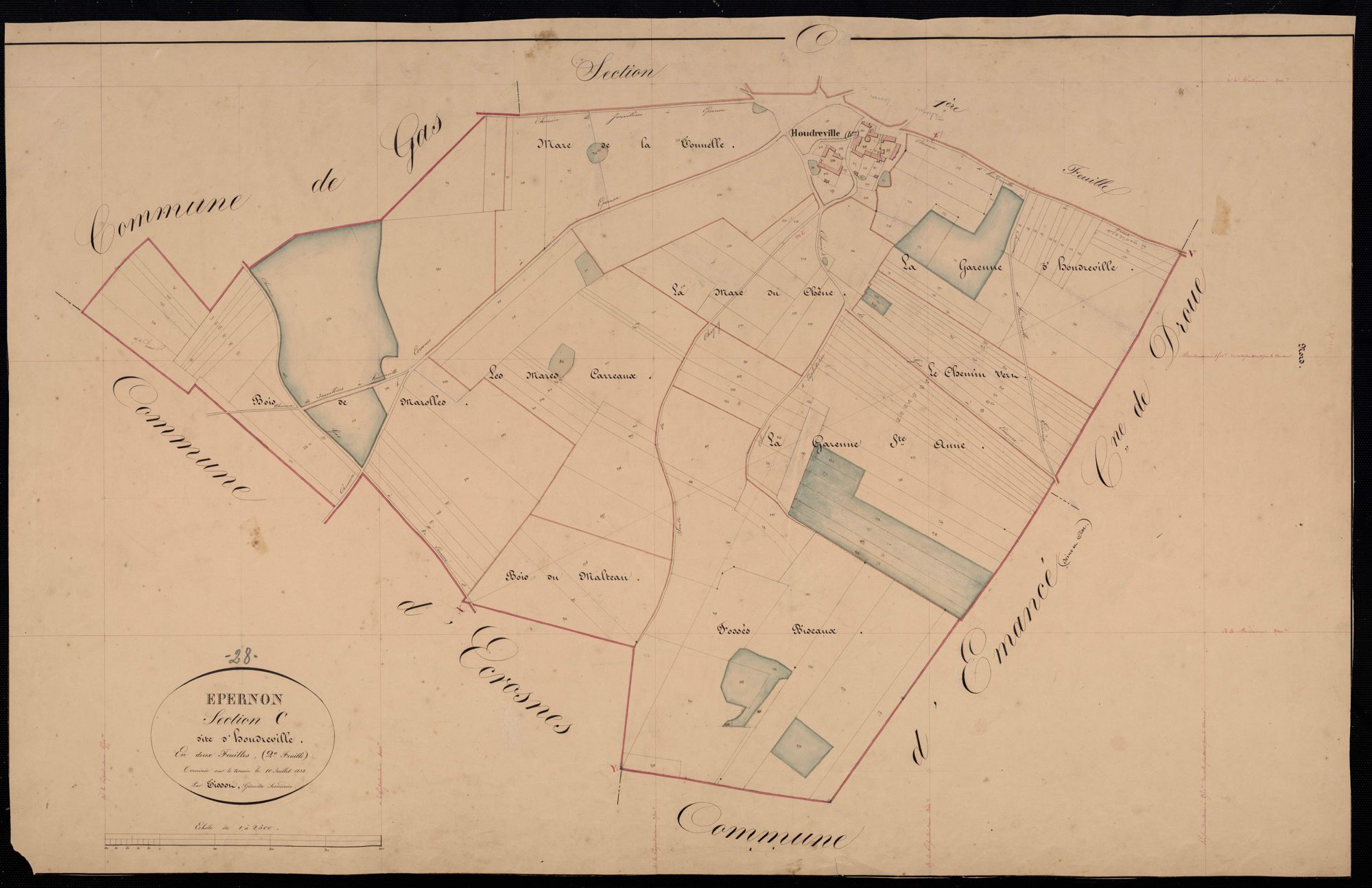 Section C, Houdreville, feuille 2 / Terminée sur le terrain par Monsieur Tissot, Géomètre secondaire.