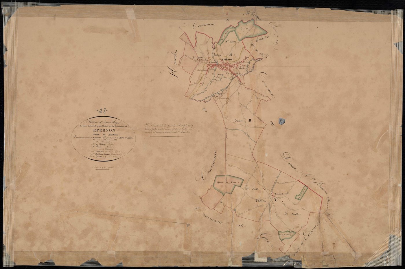 Tableau d'assemblage du plan cadastral parcellaire de la commune d'Epernon, Canton de Maintenon, Arrondissement de Chartres / Terminé sur le terrain en 1832 (...) par Monsieur Girardot, Géomètre de 1ère classe.