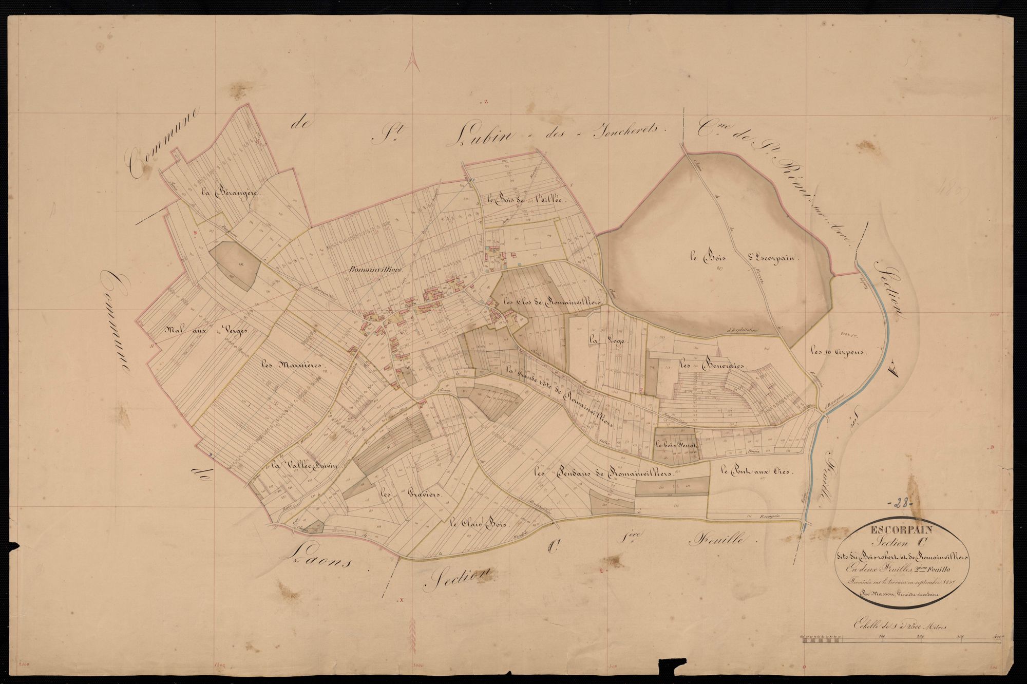 Section C, le Bois-Robert et Romainvilliers, feuille 2 / Terminée sur le terrain par Monsieur Masson, Géomètre secondaire.