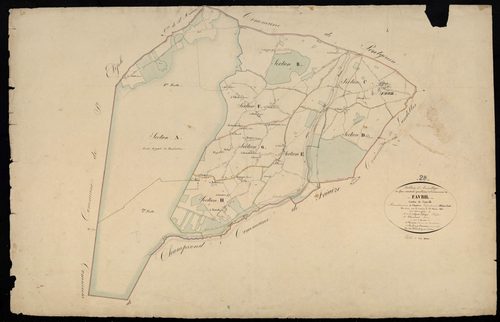 Tableau d'assemblage du plan cadastral parcellaire de la commune du Favril, Canton de Courville, Arrondissement de Chartres / Terminé sur le terrain en août 1830 (...) par Monsieur Billard, Géomètre de 1ère classe.