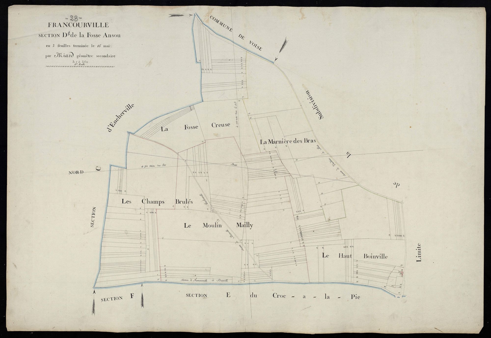 Section D, la Fosse Ansou, feuille 1 / Terminée sur le terrain par Monsieur Miard, Géomètre secondaire.