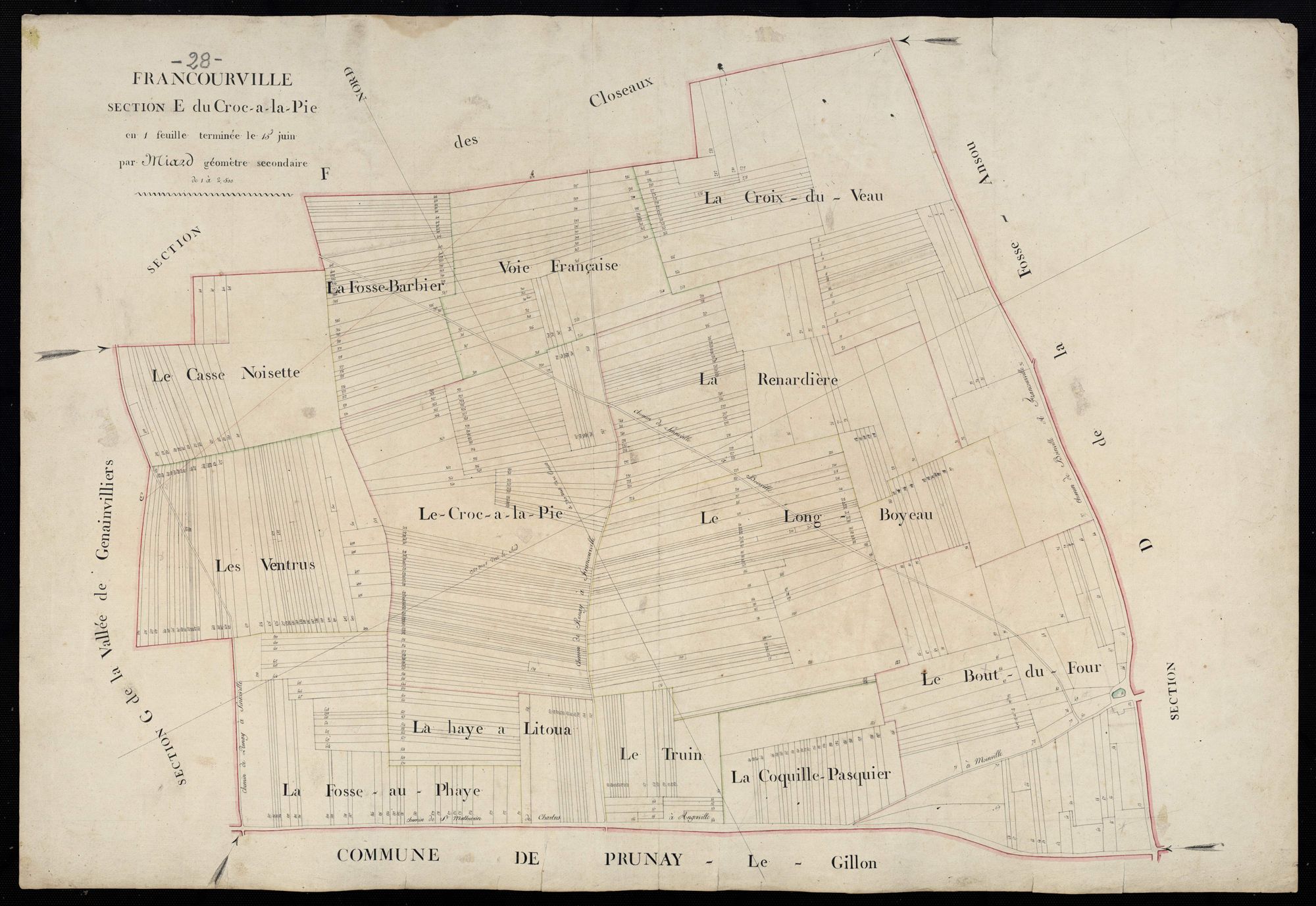 Section E, le Croc-à-la-Pie, en une feuille / Terminée sur le terrain par Monsieur Miard, Géomètre secondaire.