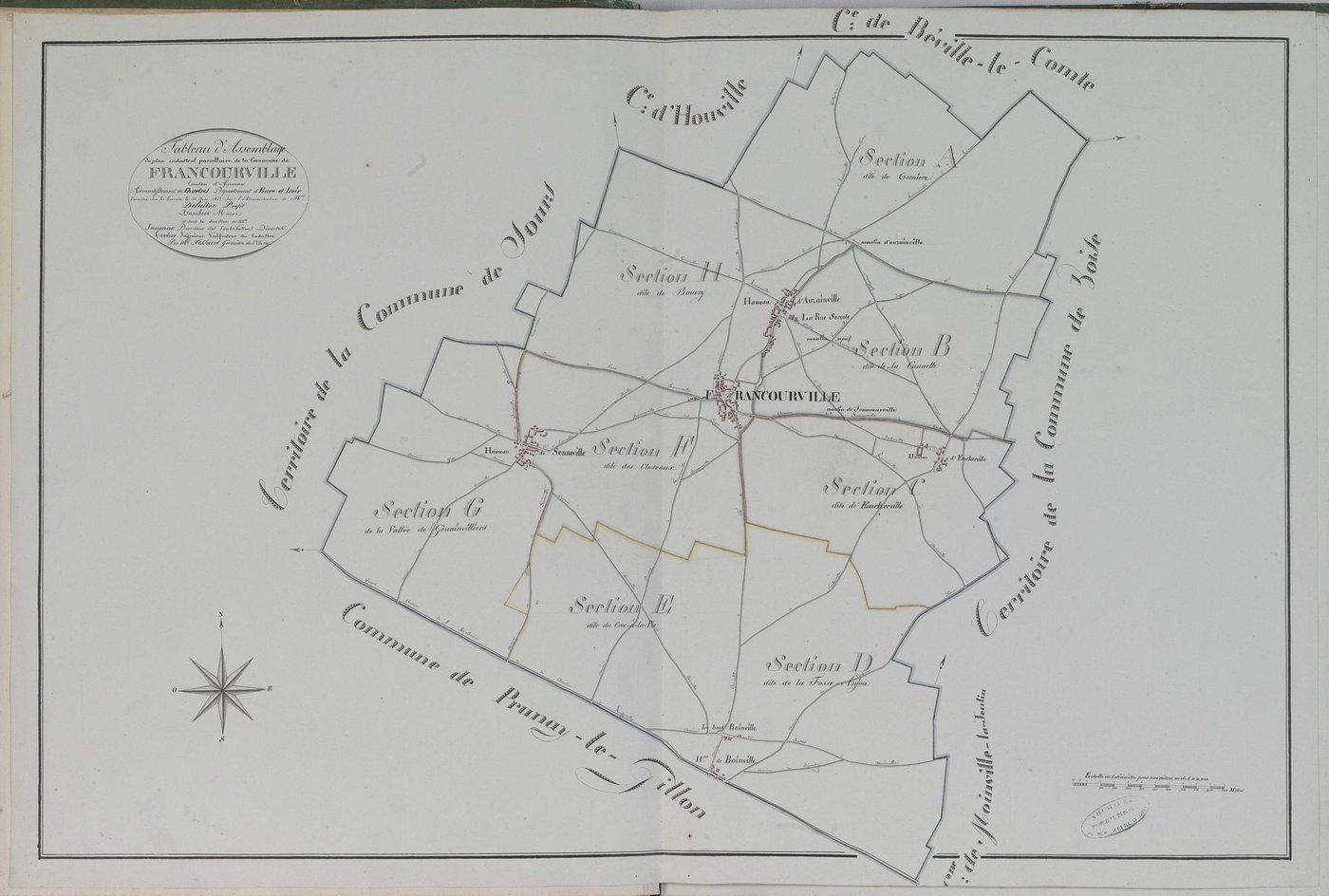 Tableau d'assemblage du plan parcellaire de la commune de Francourville, Canton d'Auneau, Arrondissement de Chartres / Terminé sur le terrain le 1er juin 1813 (...) par Monsieur Fessard, Géomètre de 1ère classe.