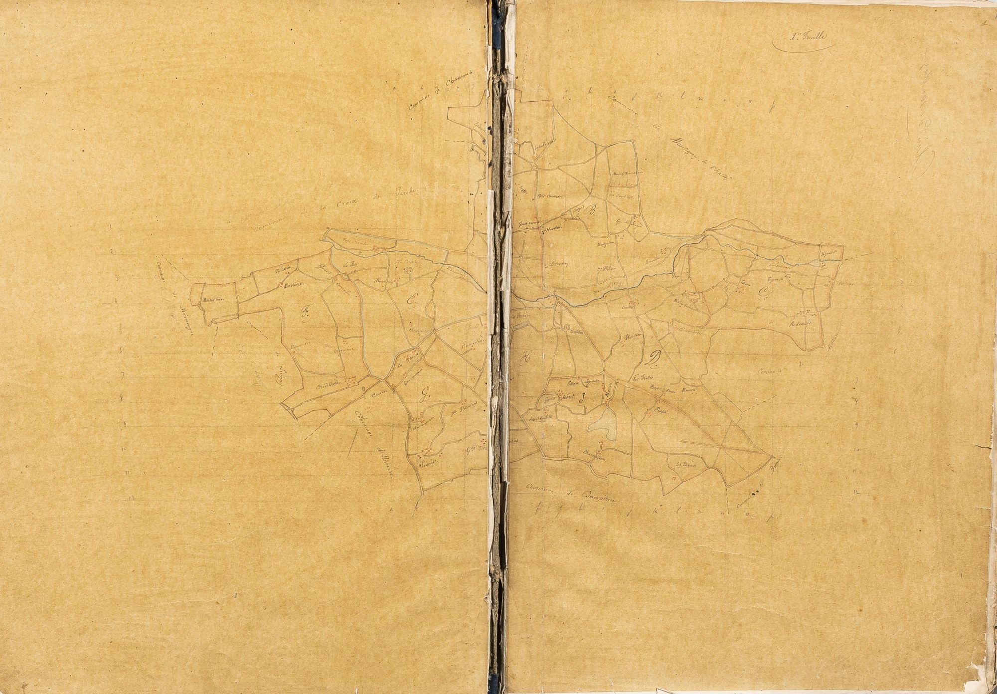 [Tableau d'assemblage du plan cadastral parcellaire de la commune de Frazé, Canton de Thiron-Gardais, Arrondissement de Nogent-le-Rotrou], 1ère feuille.