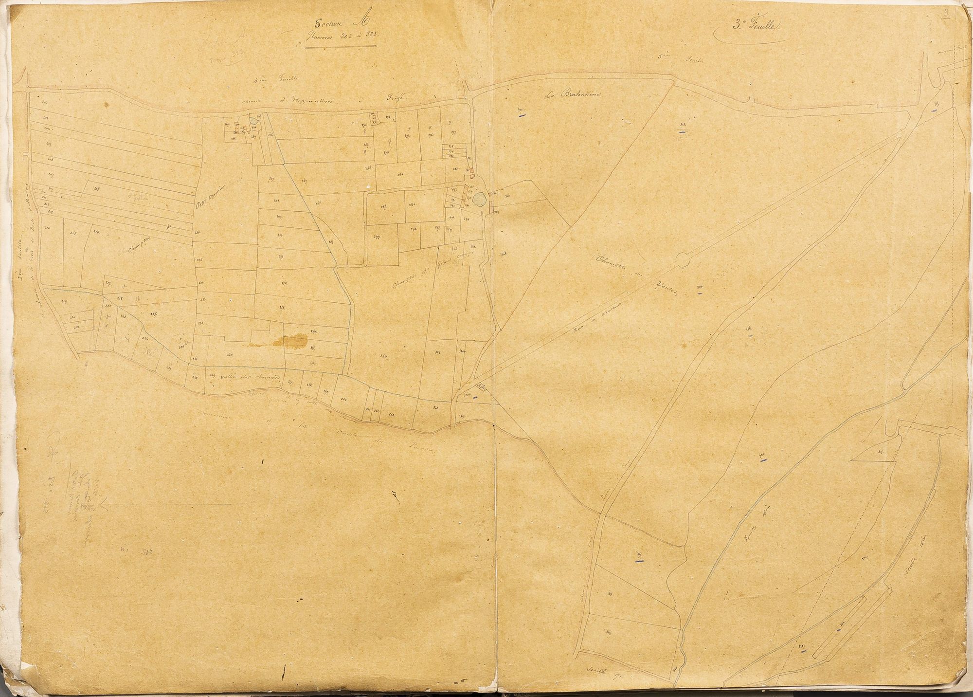 Section A, numéros 202 à 323, 3ème feuille.