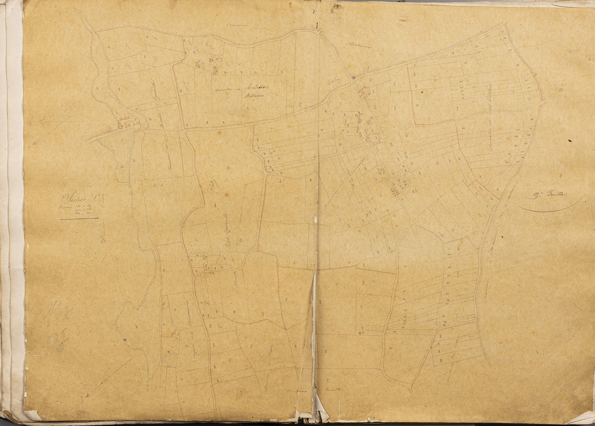 Section C, numéros 35 à 59, 142 à 228, 329 à 432, 9ème feuille.