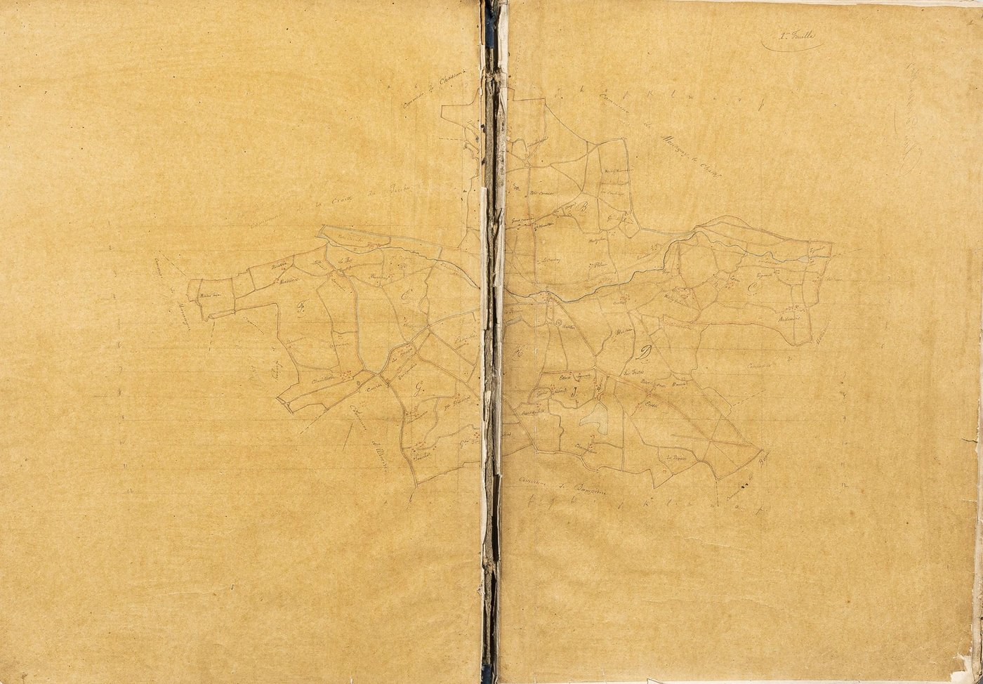 [Tableau d'assemblage du plan cadastral parcellaire de la commune de Frazé, Canton de Thiron-Gardais, Arrondissement de Nogent-le-Rotrou], 1ère feuille.