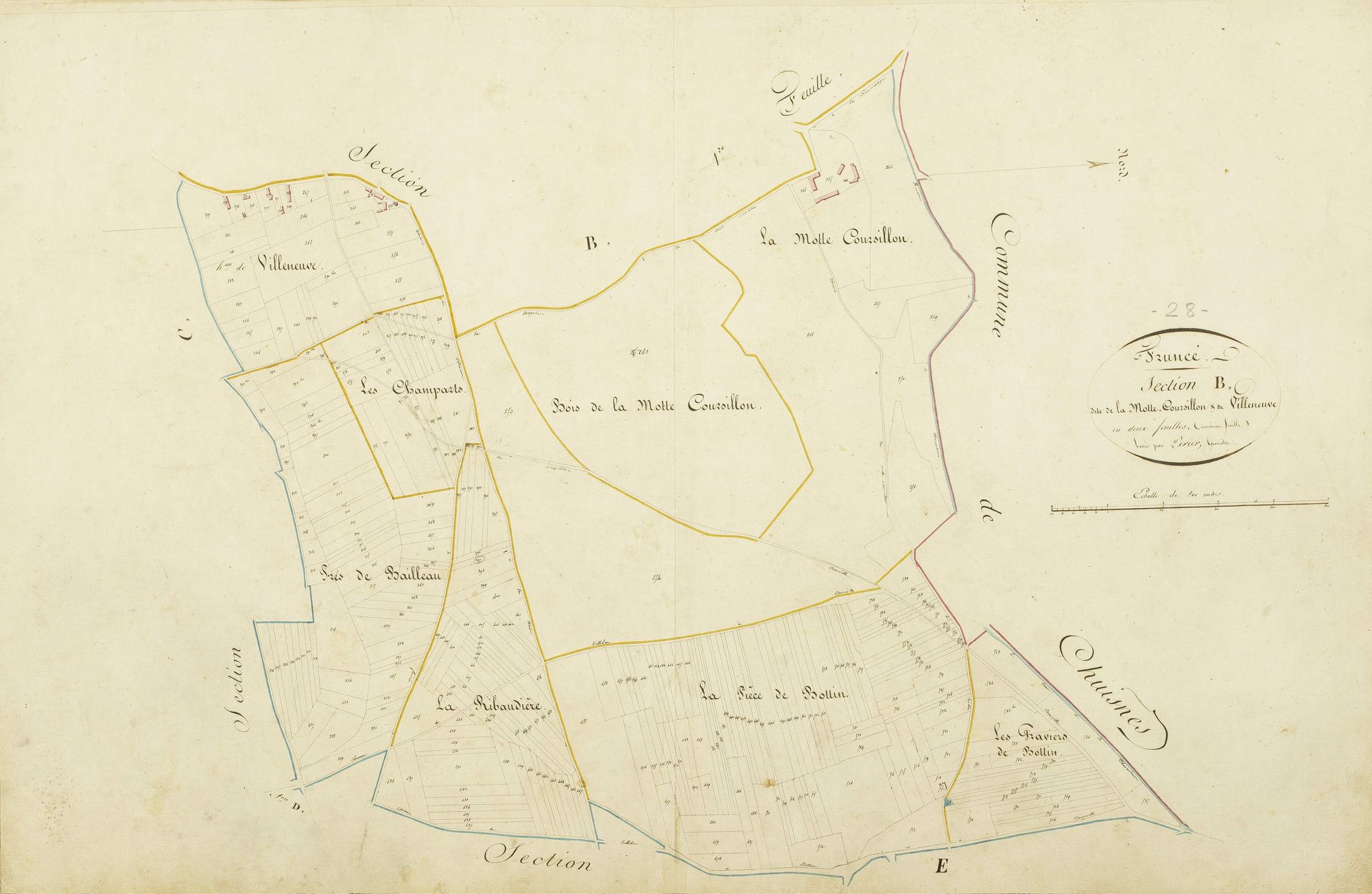 Section B, la Motte Coursillon et Villeneuve, feuille 2 / Levée par Périer, géomètre.