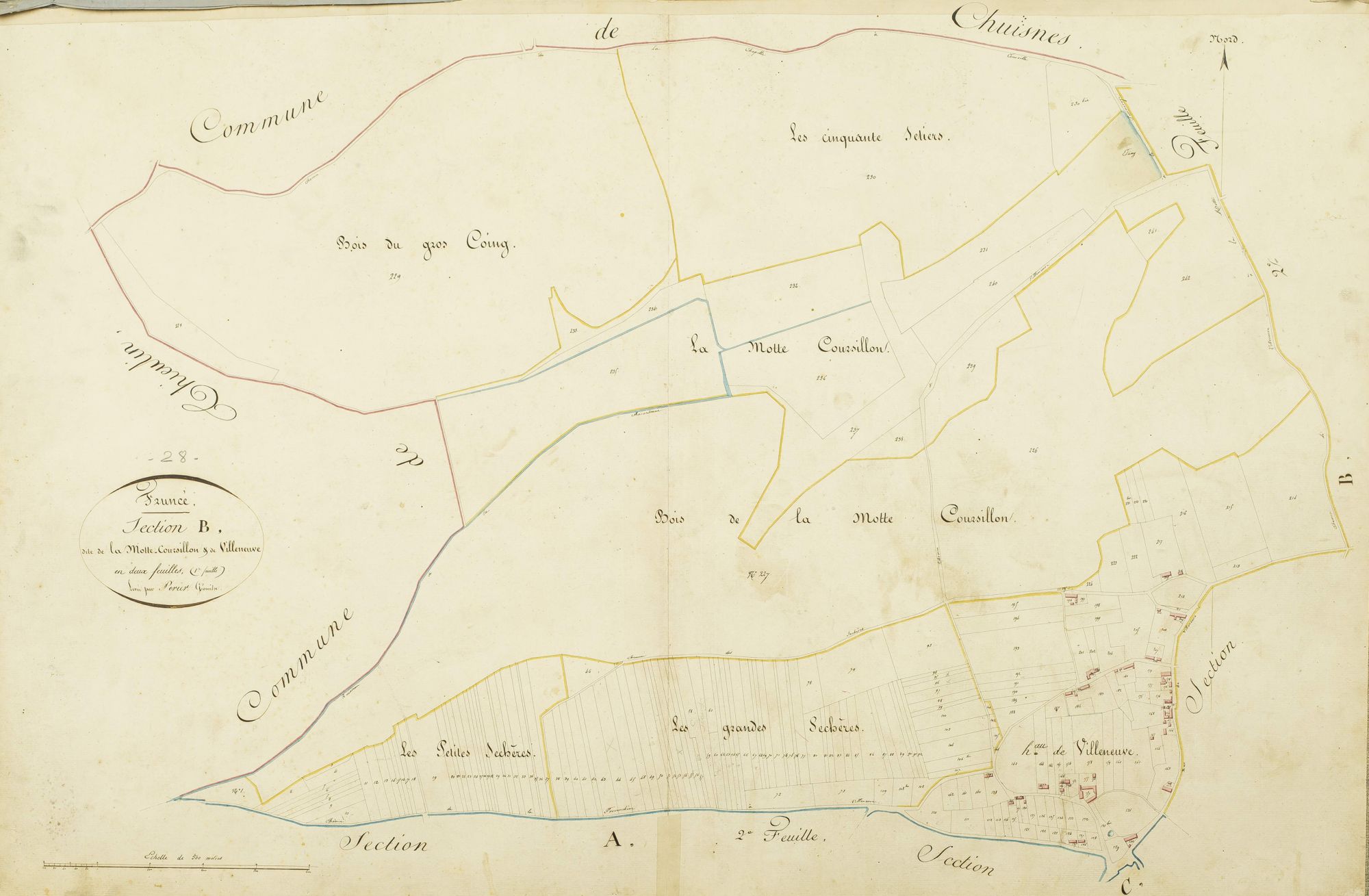 Section B, la Motte Coursillon et Villeneuve, feuille 1 / Levée par Périer, géomètre.