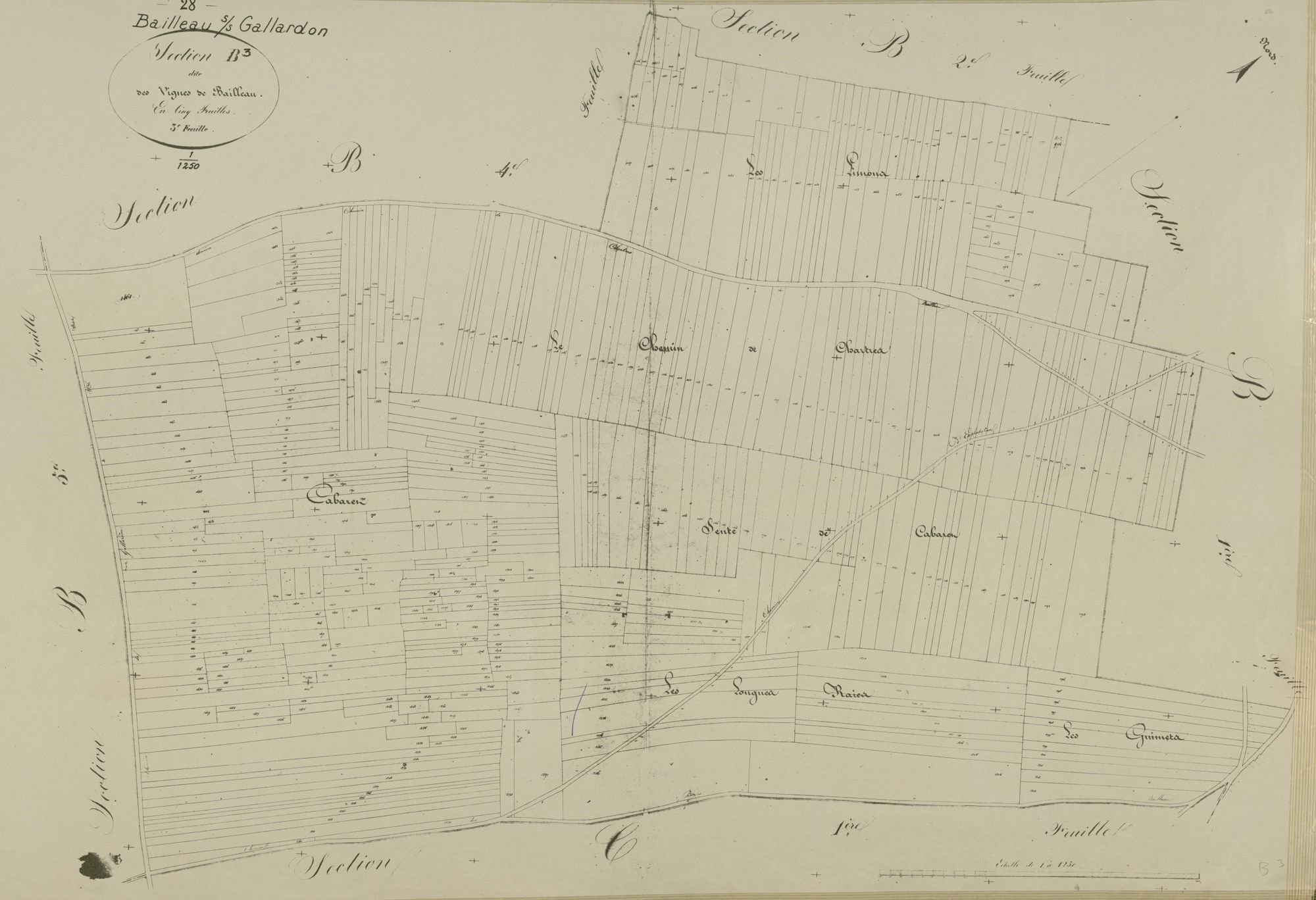 Section B, les Vignes de Bailleau, feuille 3.