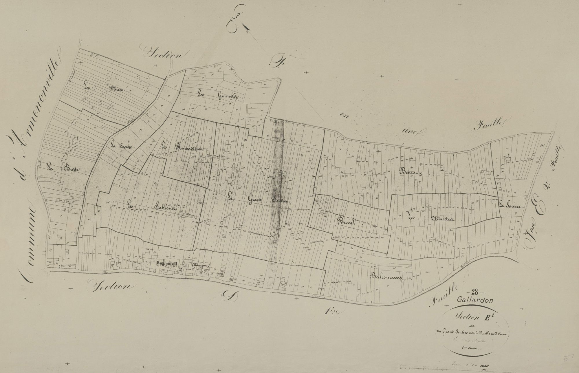 Section E, le Grand Sentier et la Ruelle des Trois Croix, feuille 1.