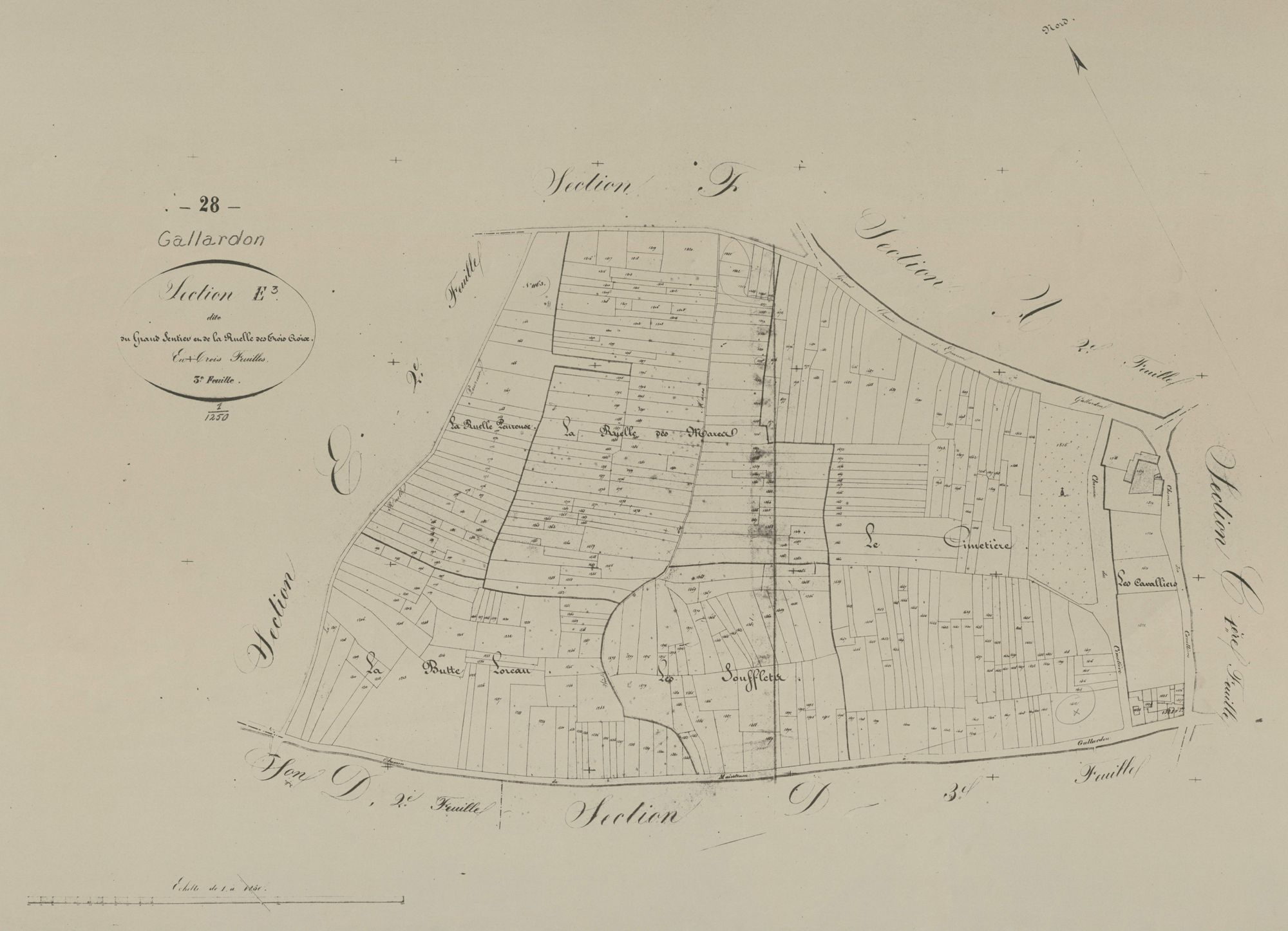 Section E, le Grand Sentier et la Ruelle des Trois Croix, feuille 3.