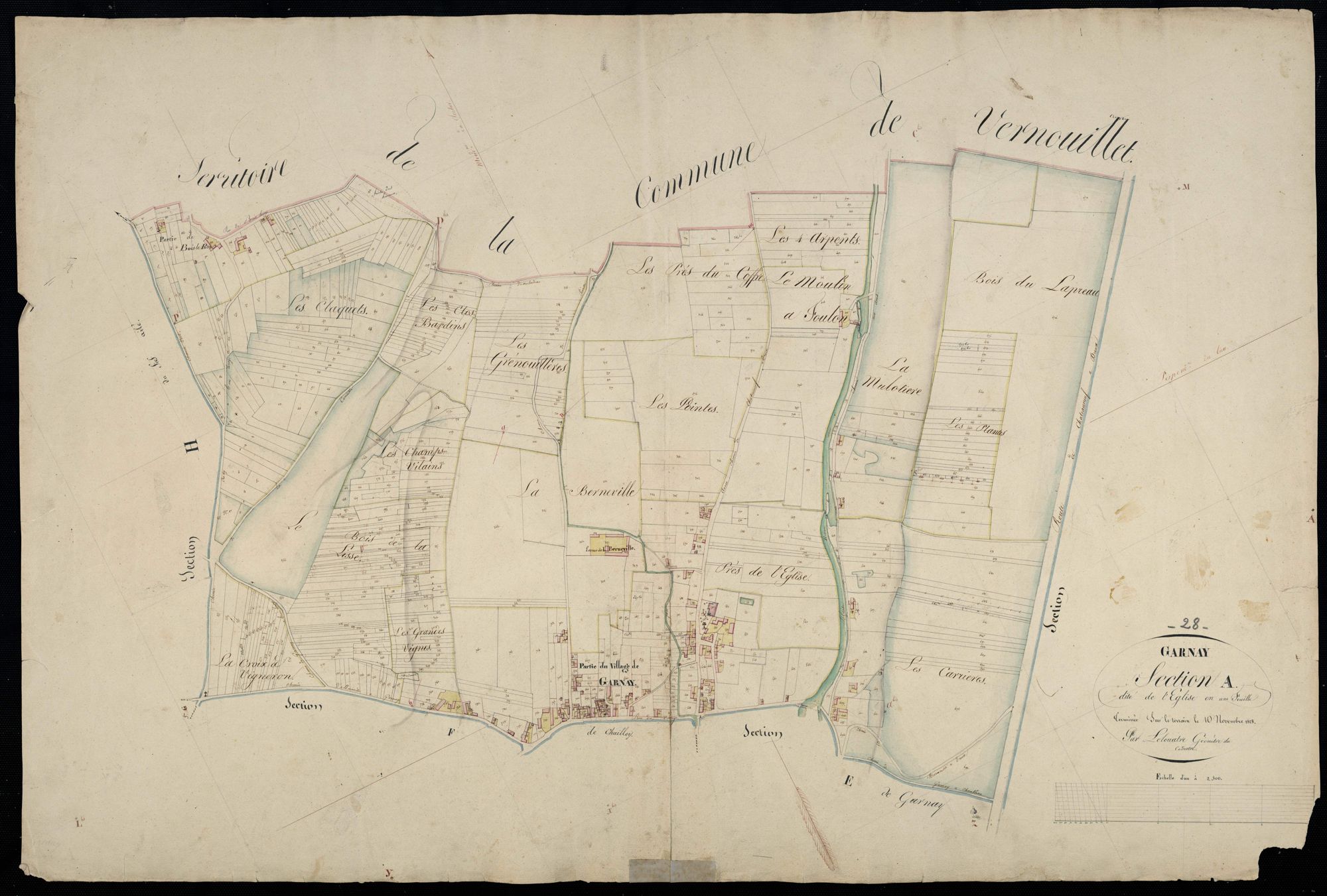 Section A, l'Eglise, en une feuille / Terminée sur le terrain par Monsieur Lelouatre, Géomètre du cadastre.