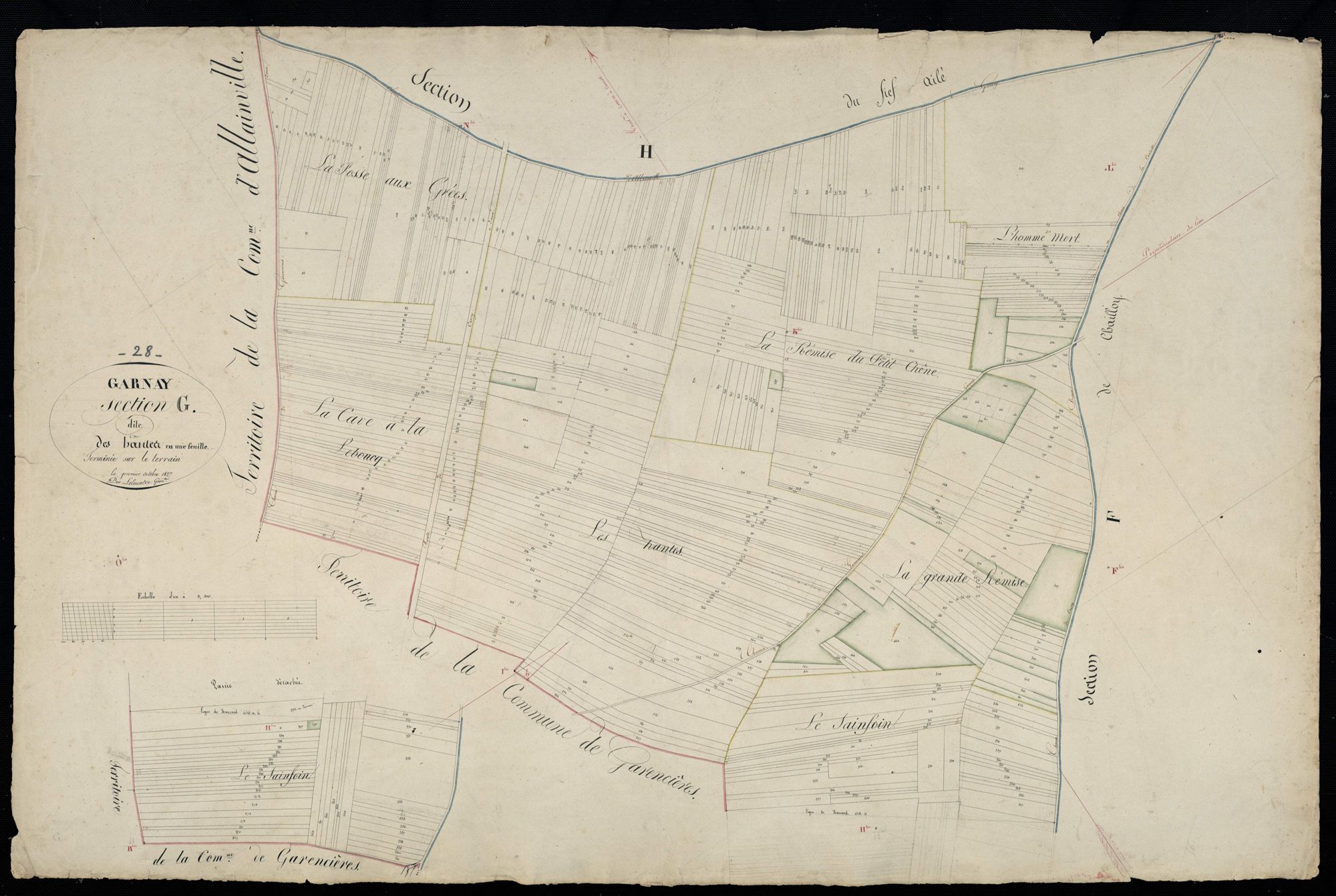 Section G, les Hantes, en une feuille / Terminée sur le terrain par Monsieur Lelouatre, Géomètre.