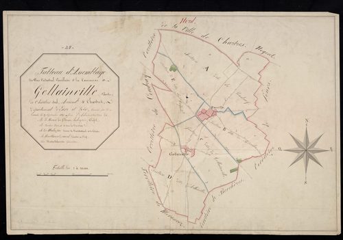 Tableau d'assemblage du plan cadastral parcellaire de la commune de Gellainville, Canton de Chartres-Sud, Arrondissement de Chartres / Terminé sur le terrain le 27 septembre 1825 (...) par Monsieur Delarivière, Géomètre.