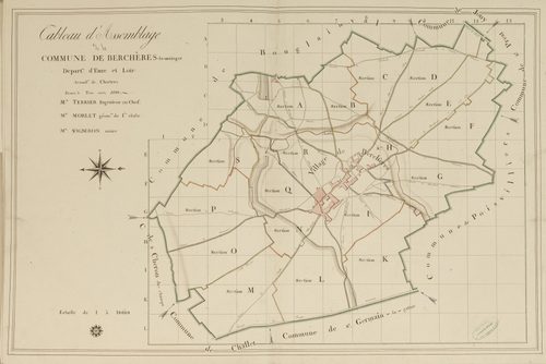 Tableau d'assemblage du plan parcellaire de la commune de Berchères-la-Maingot, Canton de Chartres, Arrondissement de Chartres / Terminé sur le terrain le 30 octobre 1809 (...) par Monsieur Morlet, Géomètre de 1ère classe.