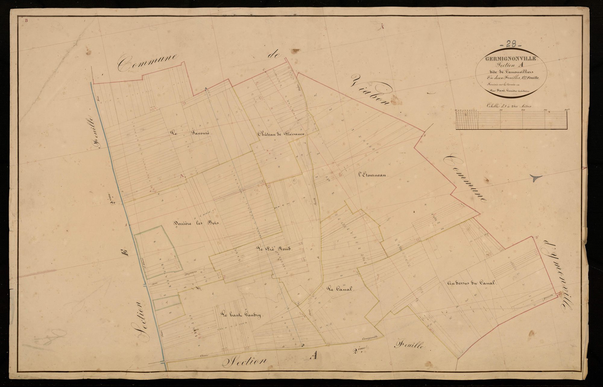 Section A, Canonvilliers, feuille 1 / Terminée sur le terrain par Monsieur Favé, Géomètre secondaire.