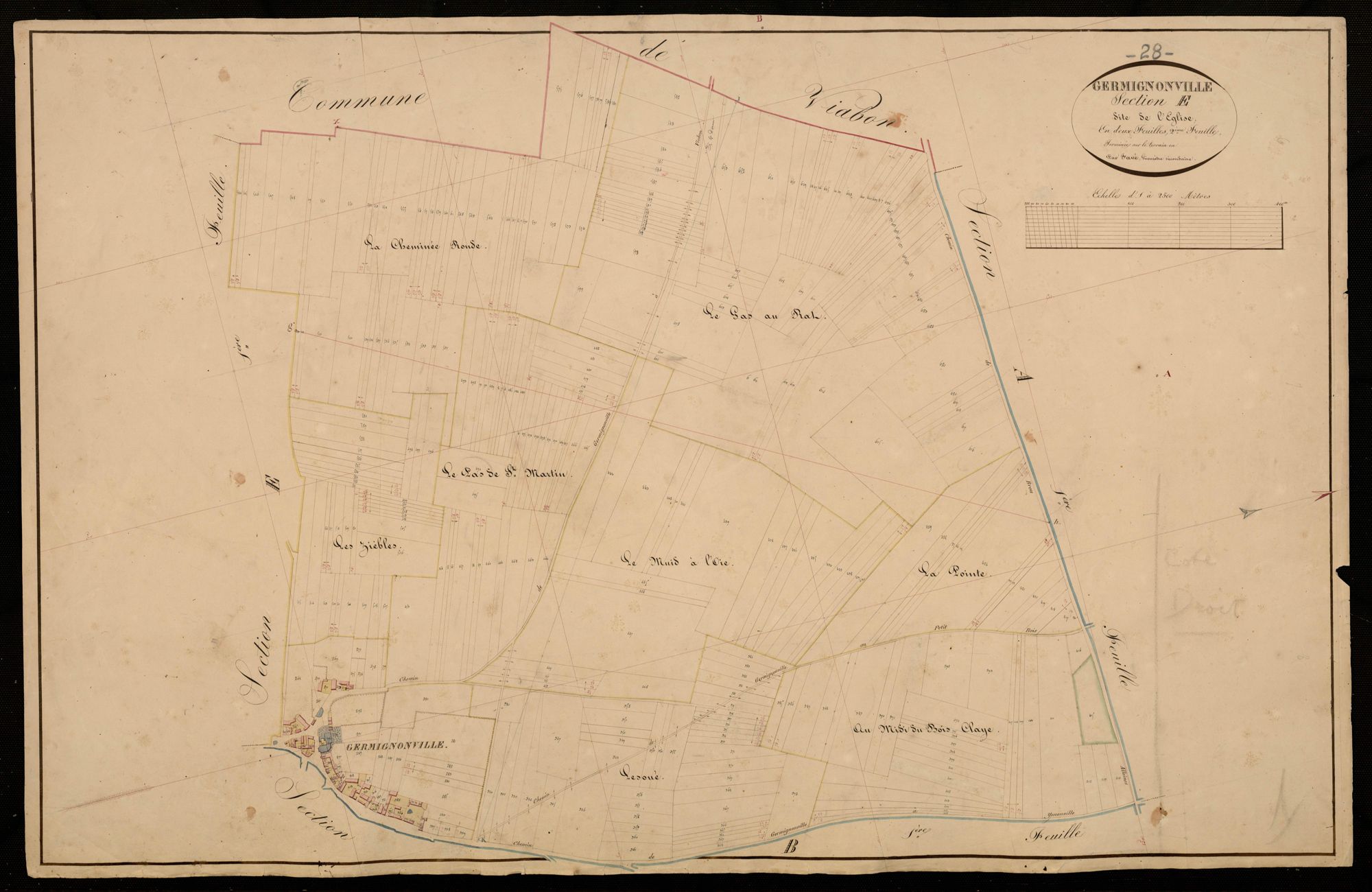 Section E, l'Eglise, feuille 2 / Terminée sur le terrain par Monsieur Favé, Géomètre secondaire.
