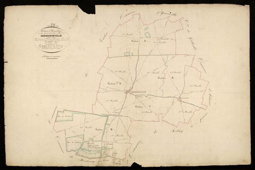 Tableau d'assemblage du plan cadastral parcellaire de la commune de Germignonville, Canton de Voves, Arrondissement de Chartres / Terminé sur le terrain en 1835 (...) par Monsieur Adam, Géomètre de 1ère classe.