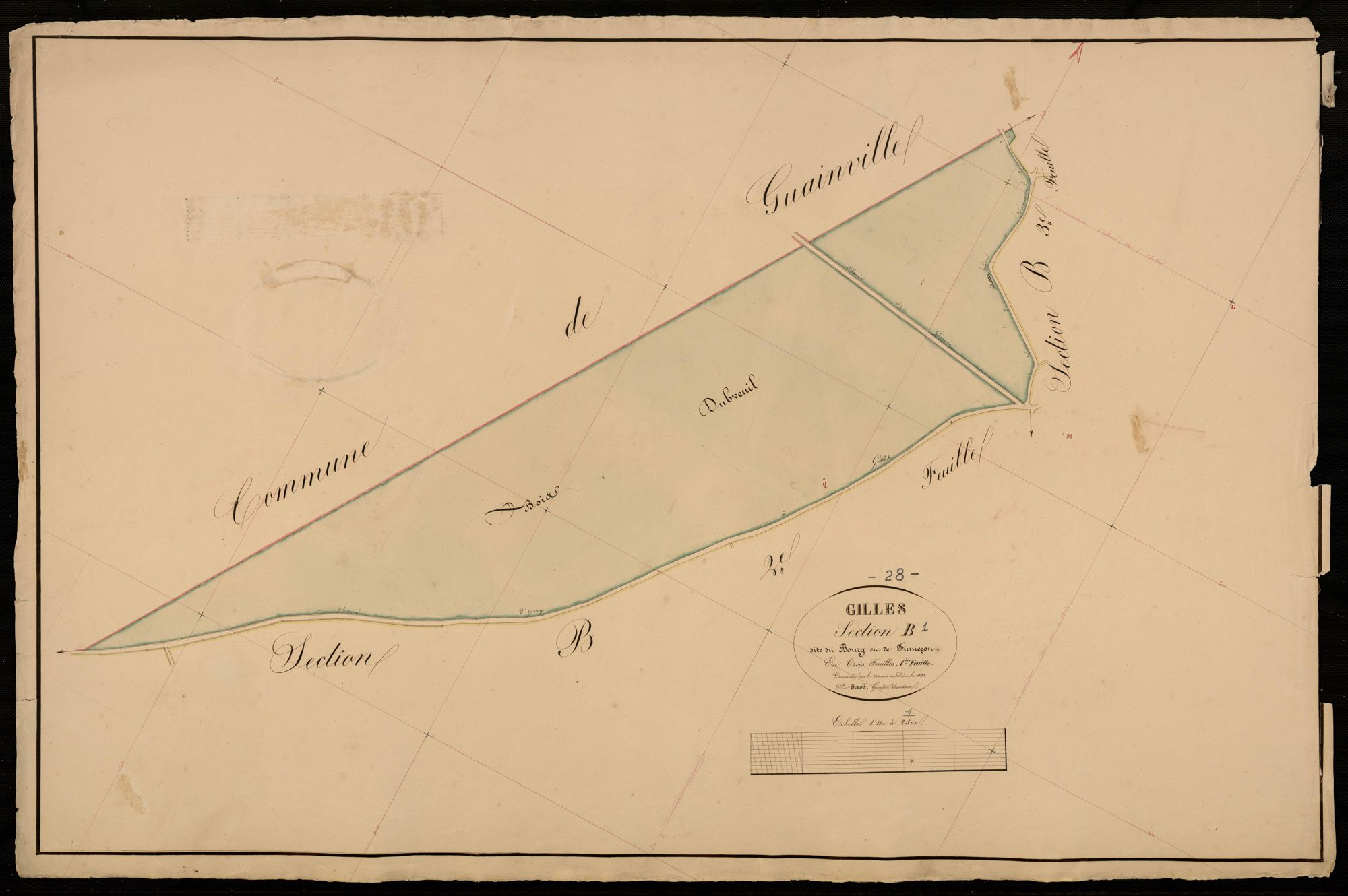Section B, le Bourg et Fumeçon, feuille 1 / Terminée par Monsieur Favé, Géomètre secondaire.