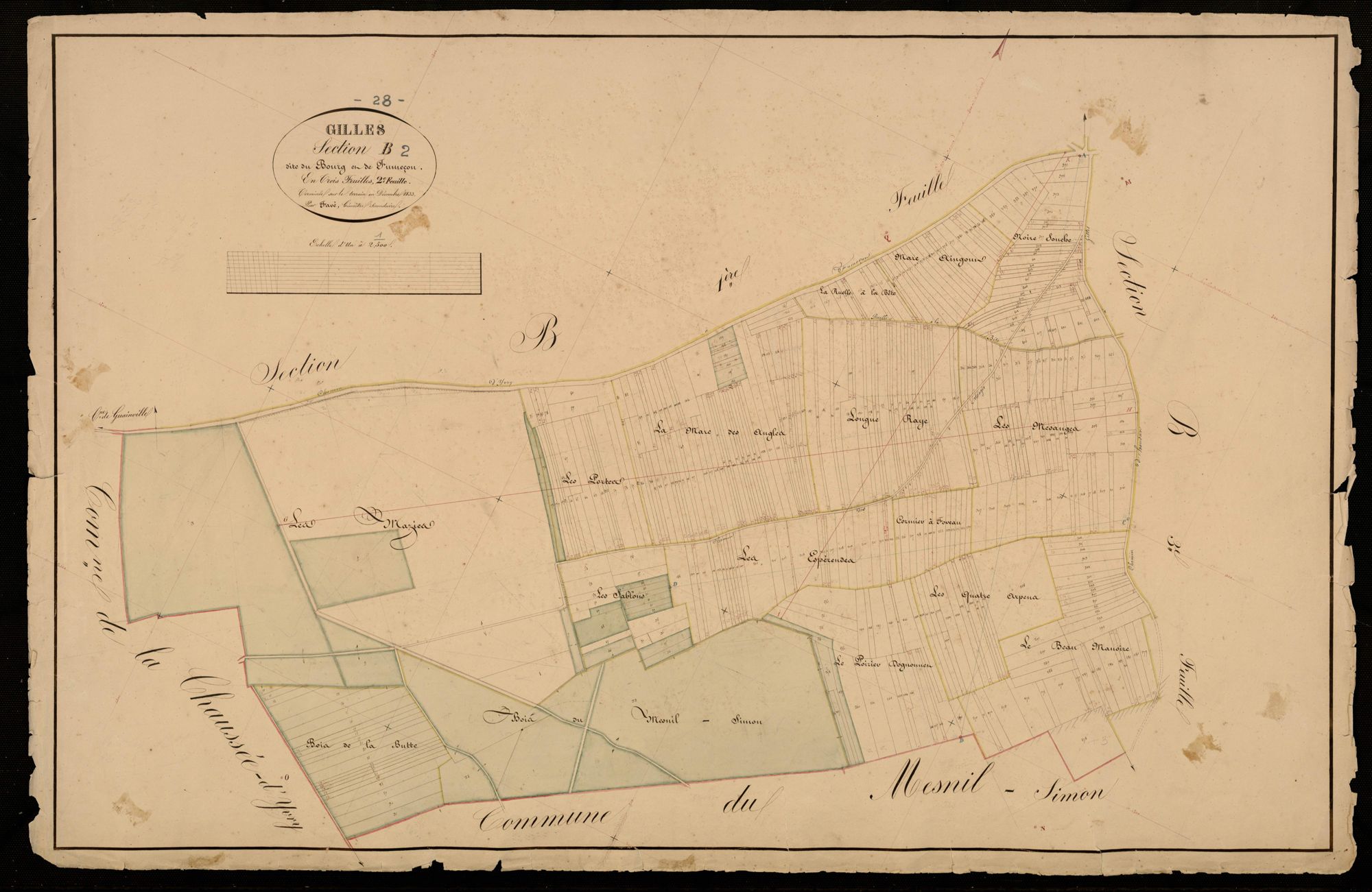 Section B, le Bourg et Fumeçon, feuille 2 / Terminée par Monsieur Favé, Géomètre secondaire.