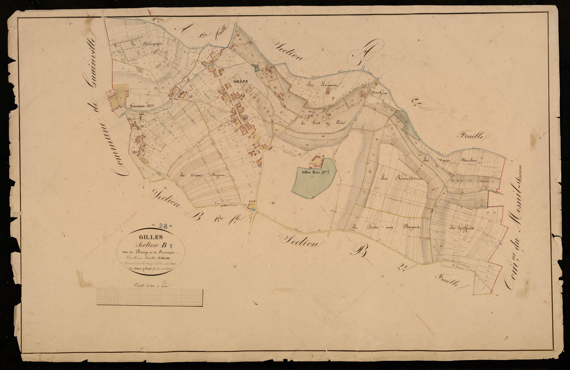 Section B, le Bourg et Fumeçon, feuille 3 / Terminée par Monsieur Favé, Géomètre secondaire.