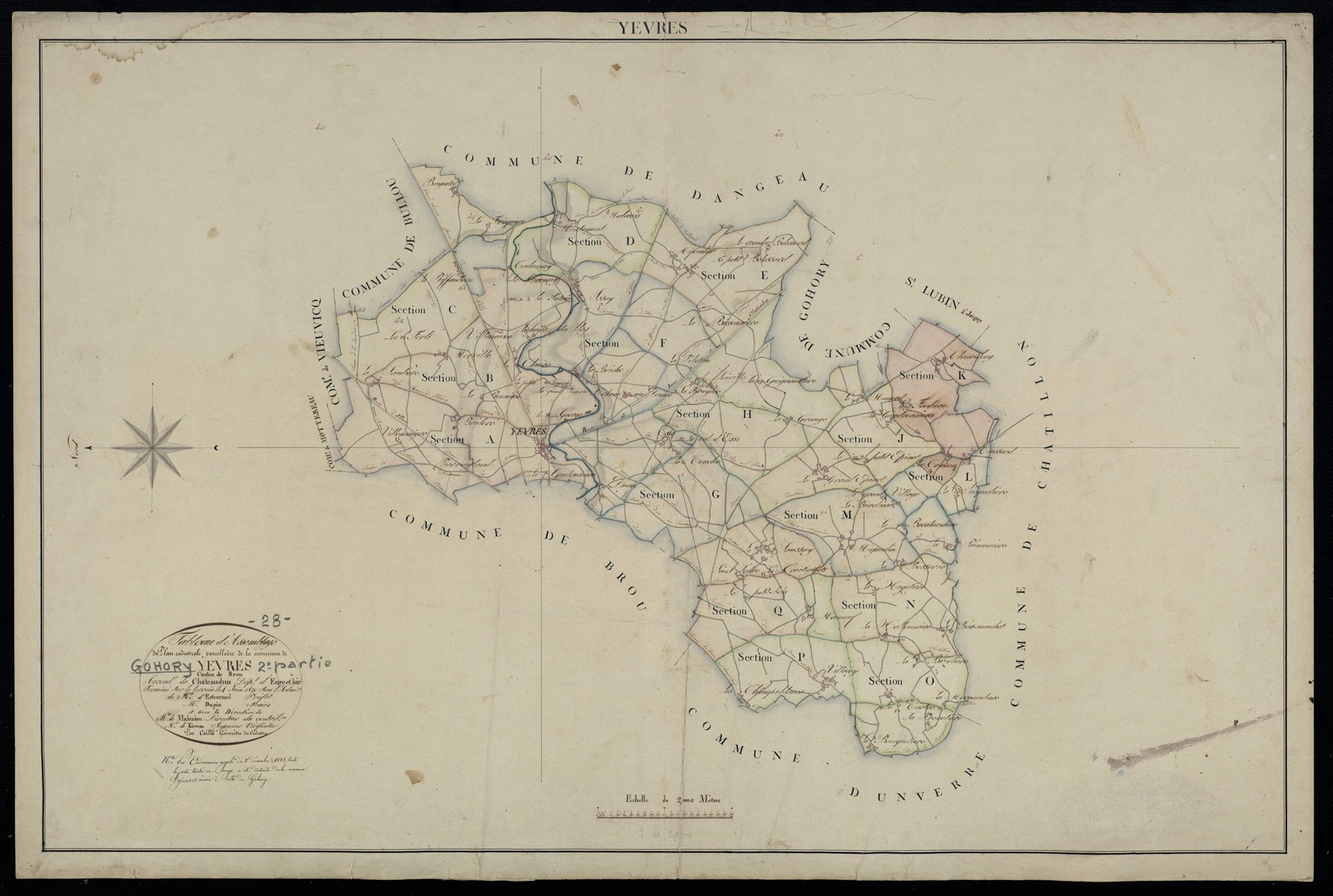 Tableau d'assemblage du plan cadastral parcellaire de la commune de Gohory, Canton de Brou, Arrondissement de Châteaudun, feuille 2 / Terminé sur le terrain en juin 1820 (...) par Monsieur Caillé, Géomètre du cadastre.