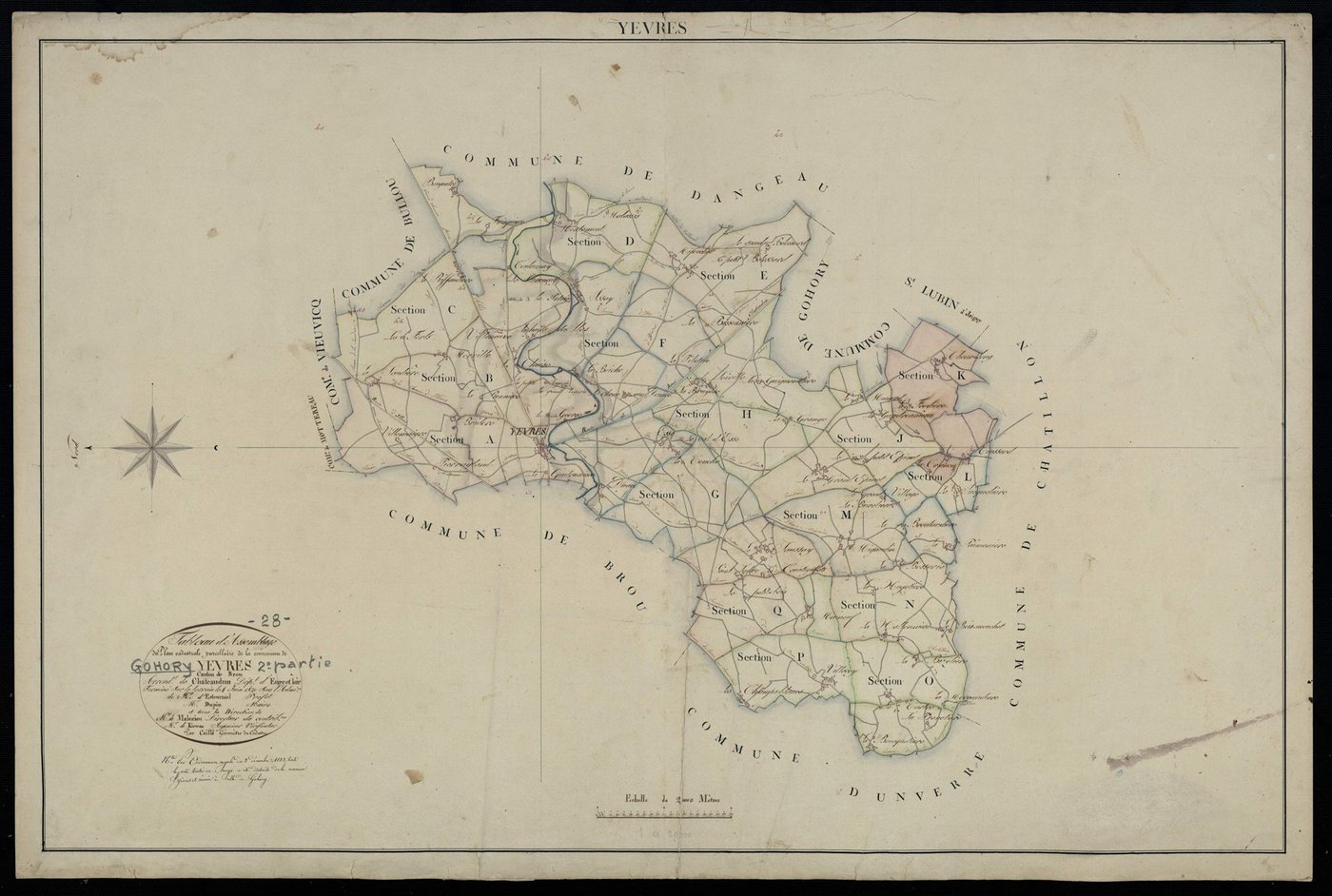 Tableau d'assemblage du plan cadastral parcellaire de la commune de Gohory, Canton de Brou, Arrondissement de Châteaudun, feuille 2 / Terminé sur le terrain en juin 1820 (...) par Monsieur Caillé, Géomètre du cadastre.