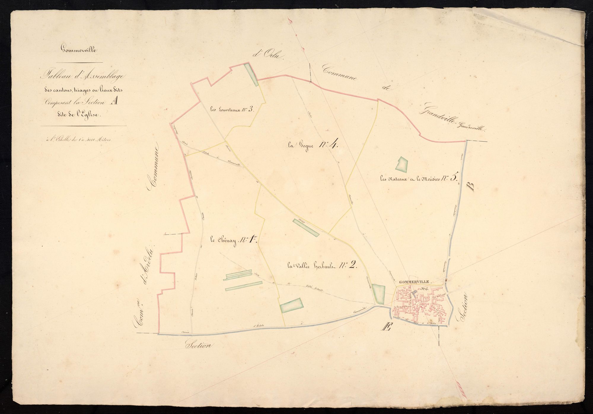 Tableau d'assemblage des cantons, triages ou lieux-dits composant la section A, l'Eglise.