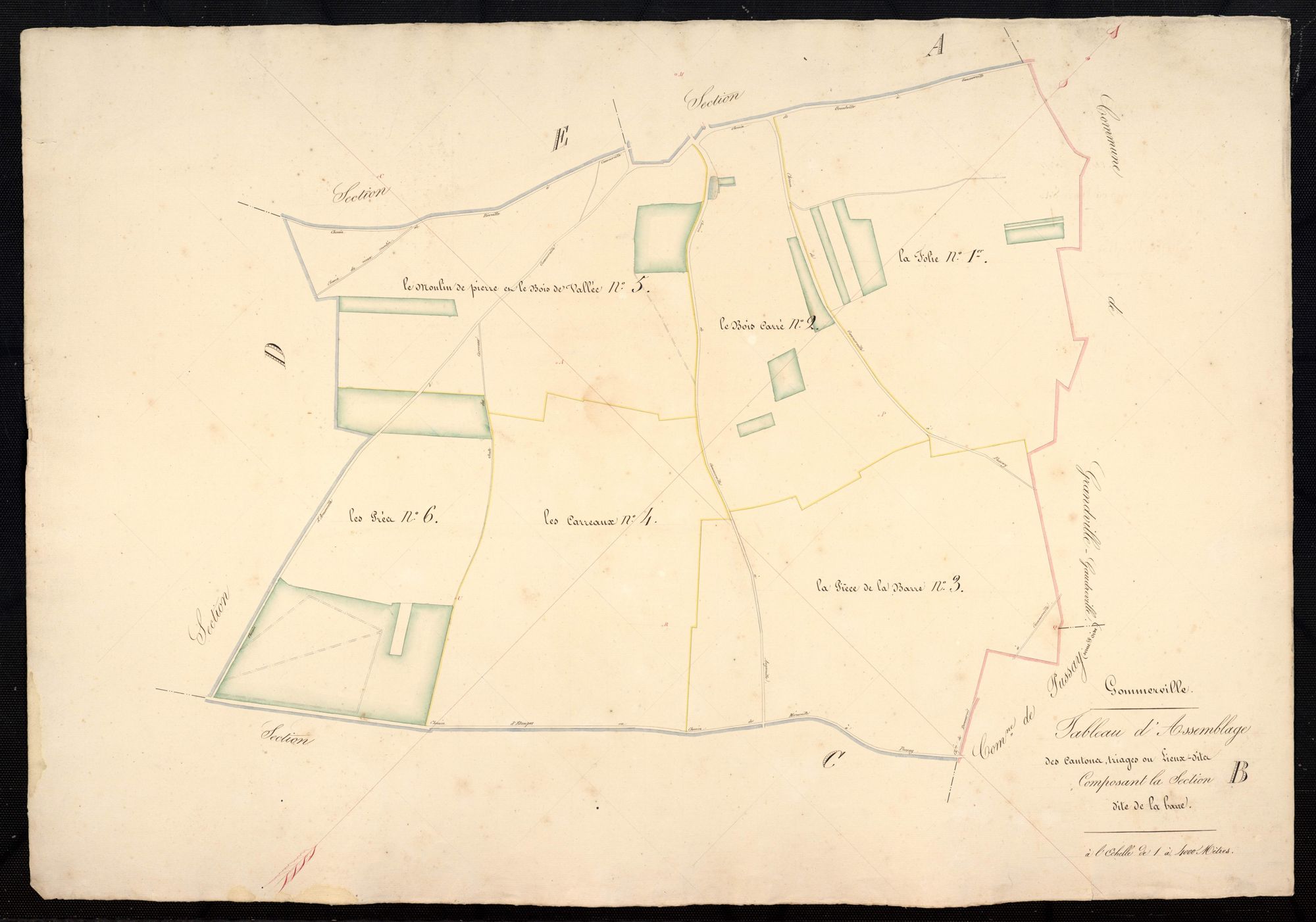 Tableau d'assemblage des cantons, triages ou lieux-dits composant la section B, la Barre.