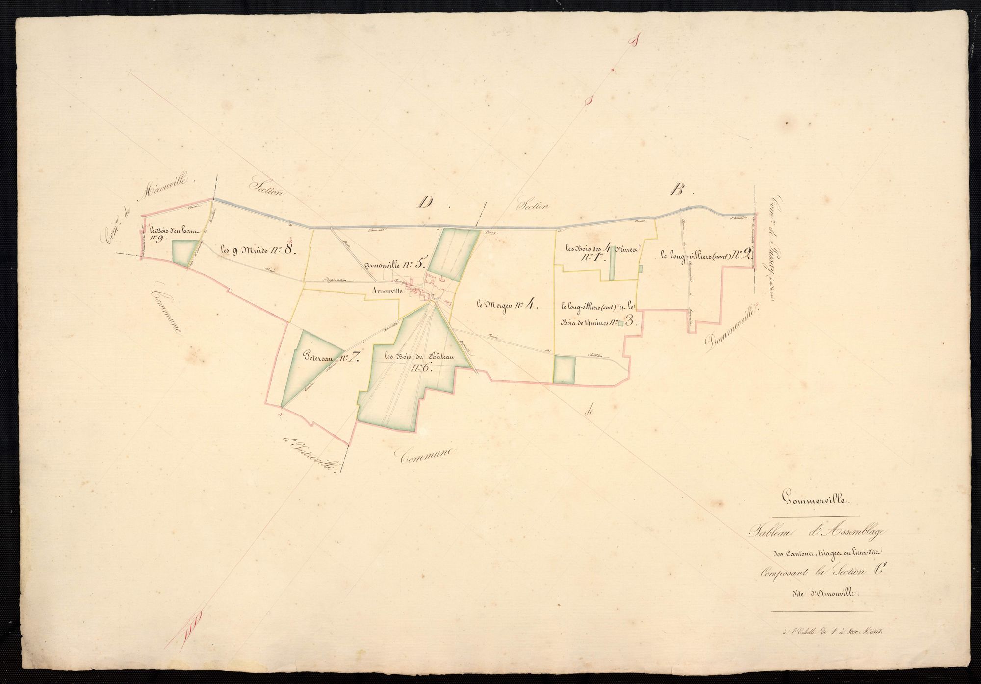 Tableau d'assemblage des cantons, triages ou lieux-dits composant la section C, Arnouville.