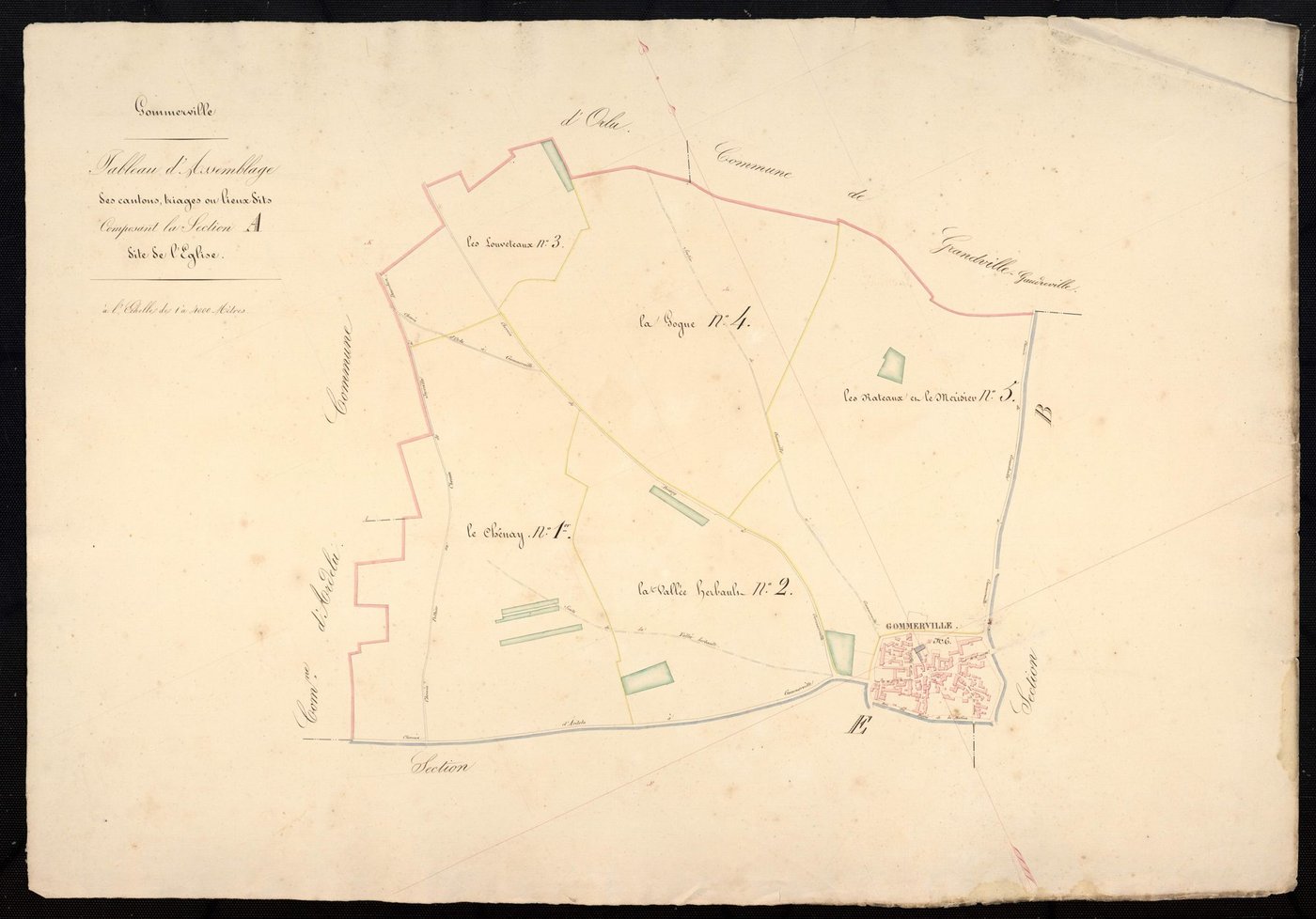 Tableau d'assemblage des cantons, triages ou lieux-dits composant la section A, l'Eglise.