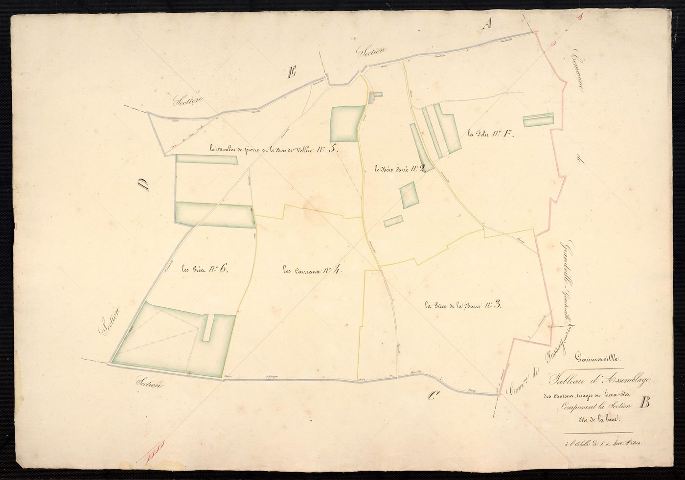 Tableau d'assemblage des cantons, triages ou lieux-dits composant la section B, la Barre.